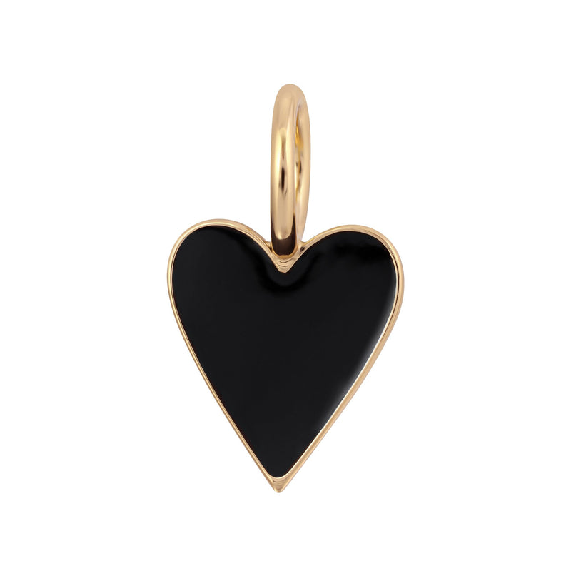 Small enamel heart pendant with black glossy finish and gold-tone bail