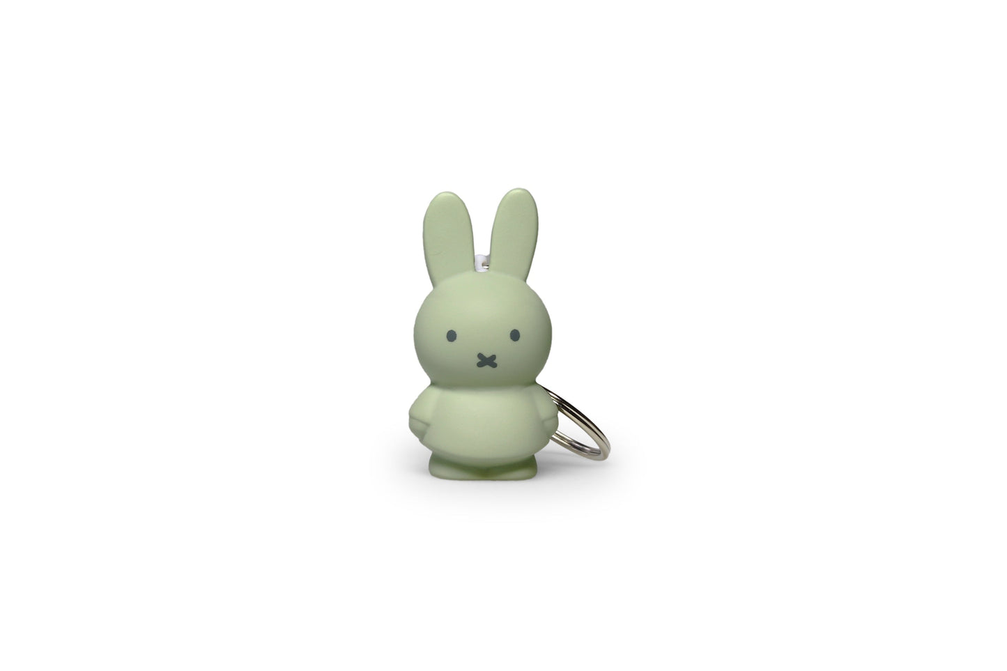 Green Miffy rabbit keychain figurine with metal keyring loop