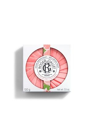 Fig wellbeing soap bar in a white box with pink round top, 100 g