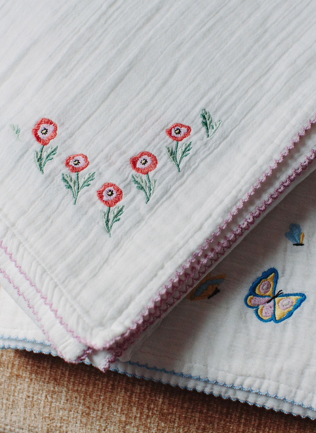 Shawl Blanket - Embroidered Poppy