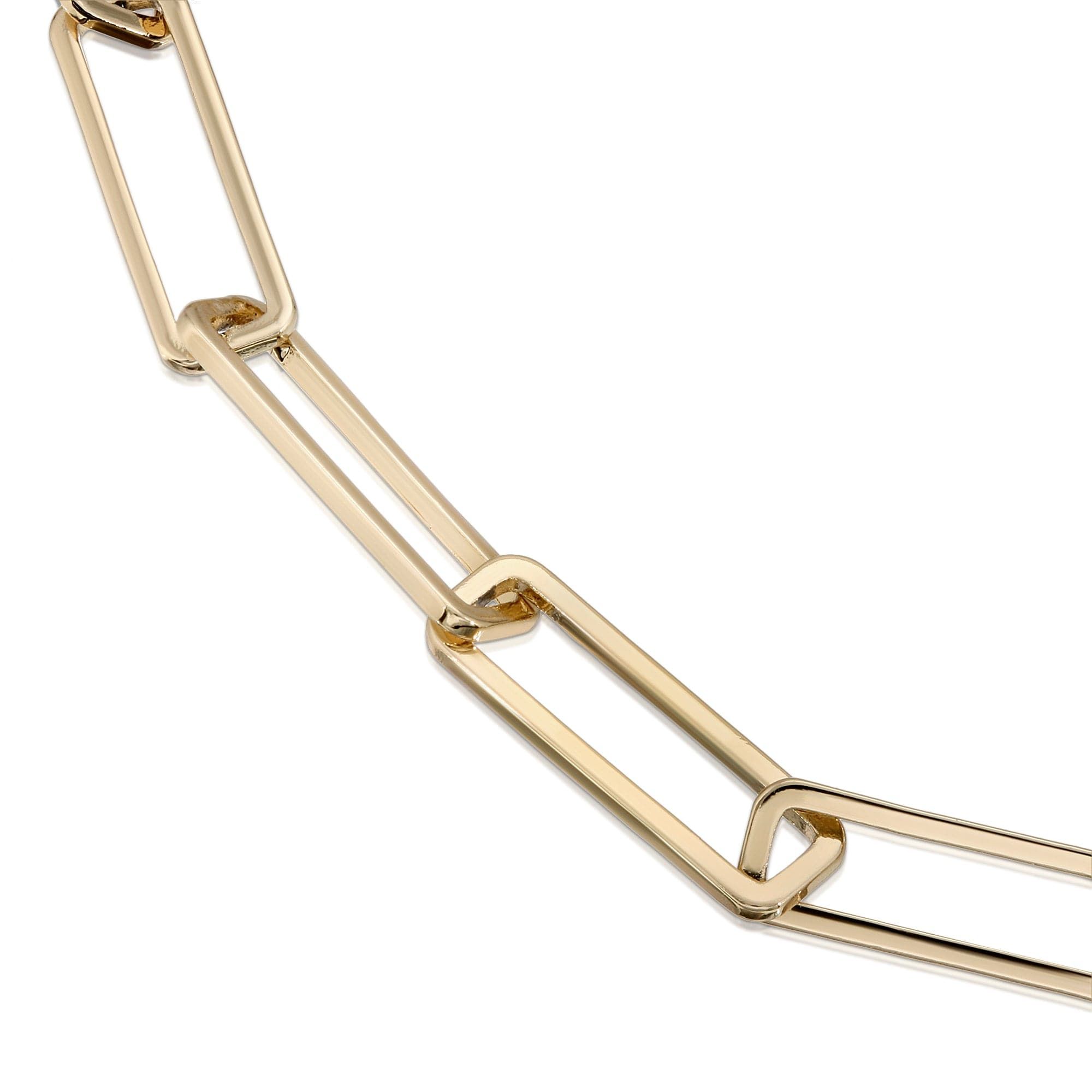 Gold-tone large rectangle link chain detail, curved bar connectors