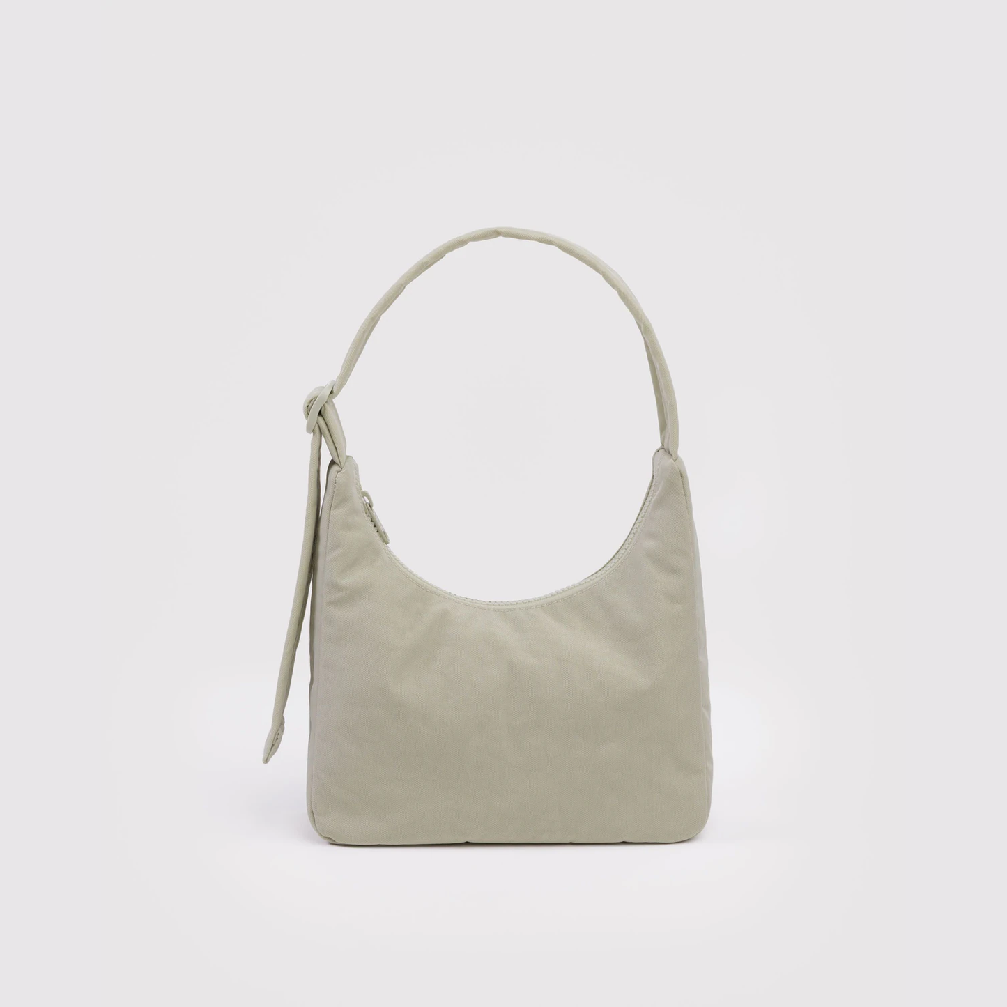 Mini nylon shoulder bag in pale greenish-cream with short handles