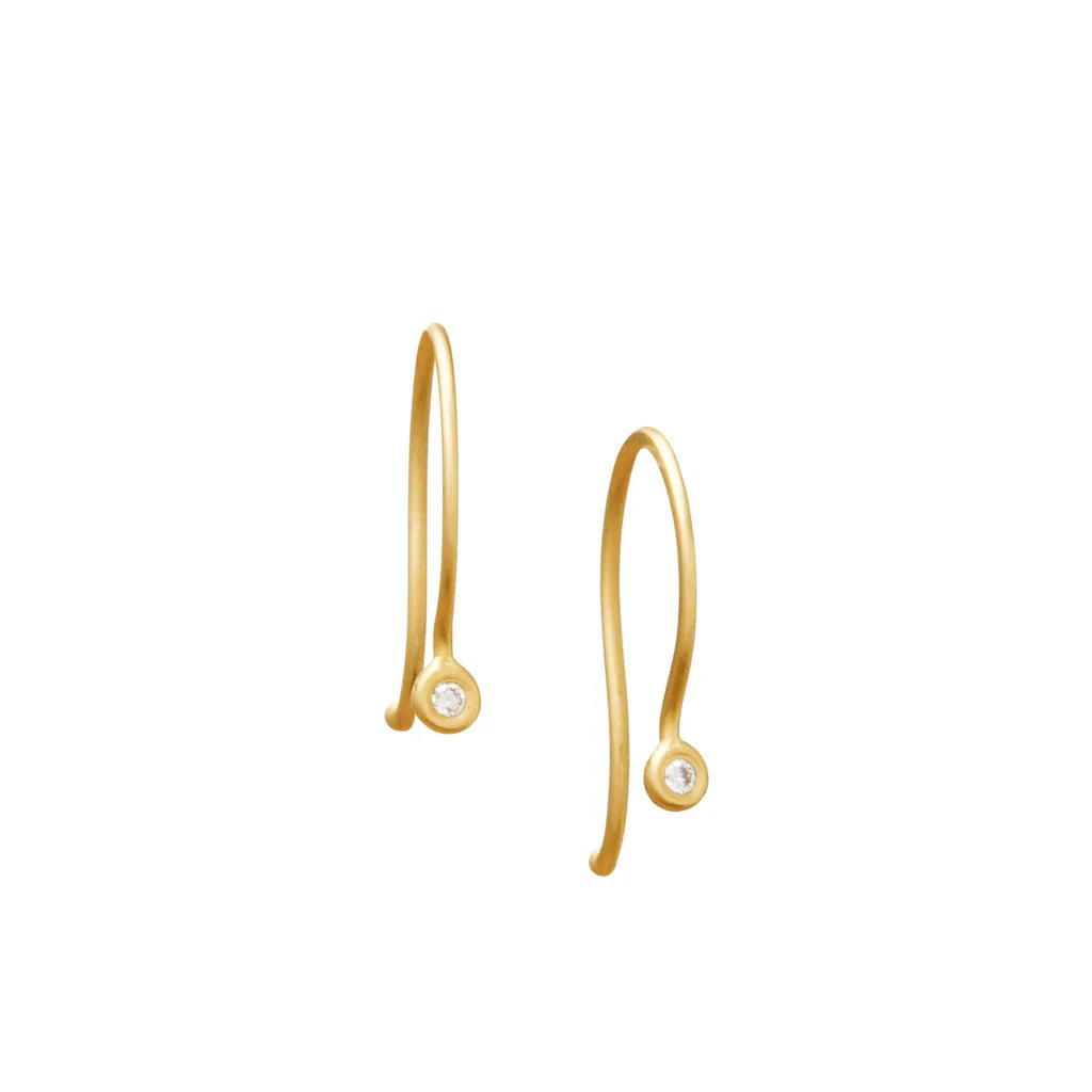 14-karat gold diamond drop earrings with dangling hoop and round center stone