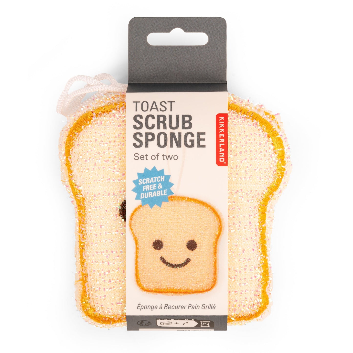 Toast scrub sponge set of two in package, orange toast sponge with smile face