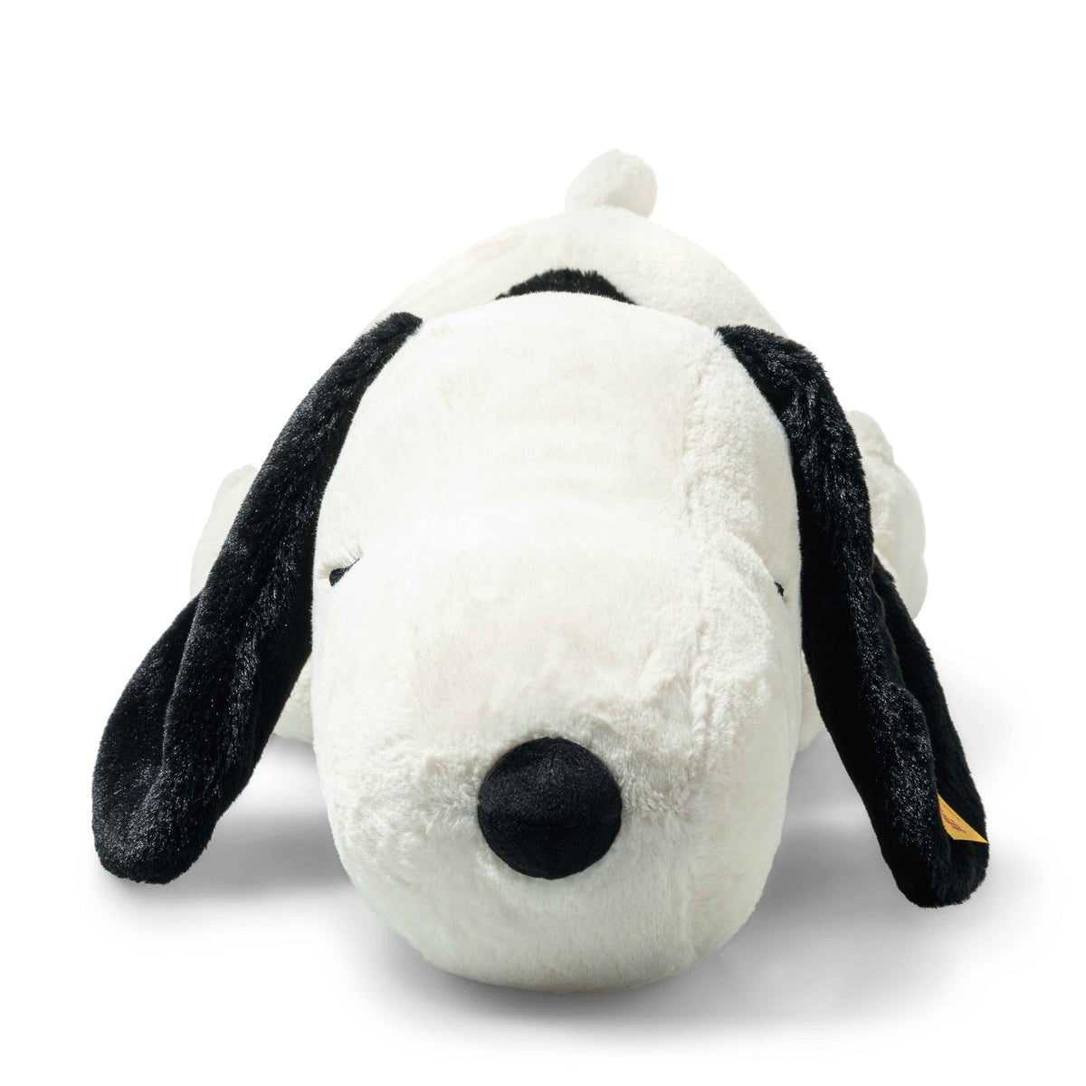 Snoopy plush head and ears, white fur with black ear patches and round nose