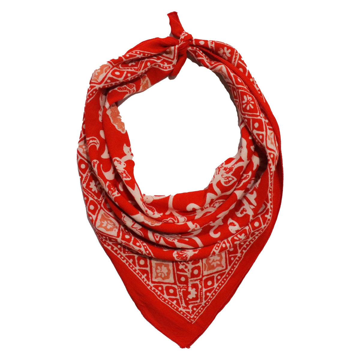 Hand Dyed Batik Bandana - Fiery Red Flower