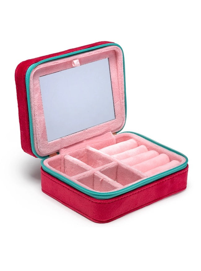 Velvet Jewelry Zip Case - Strawberry
