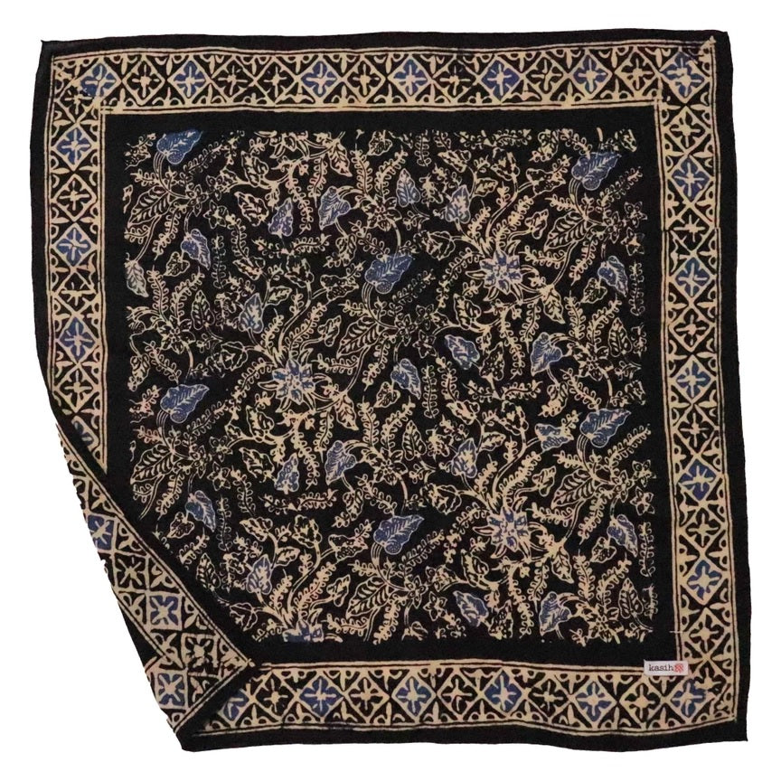 Hand Dyed Batik Bandana - Blue Navy Foilage