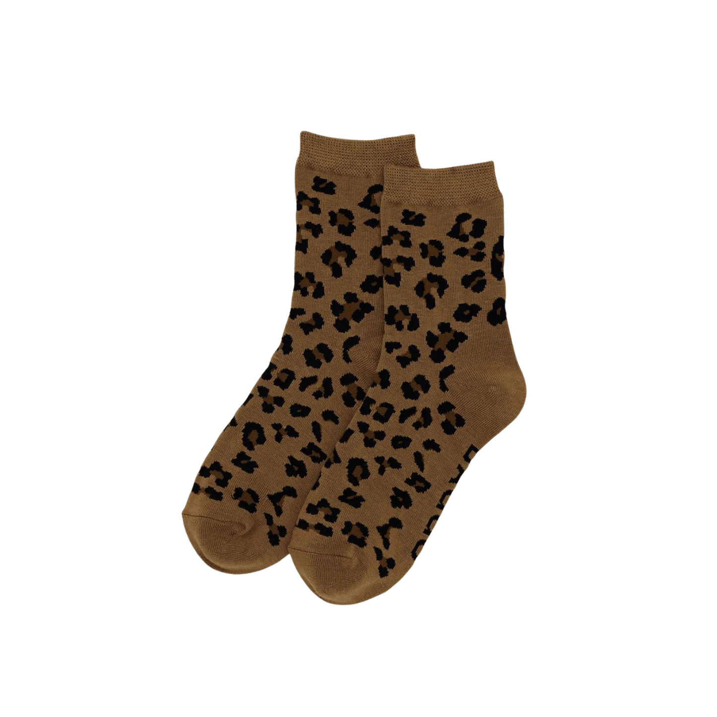 Crew socks in brown with dark leopard print all-over pattern