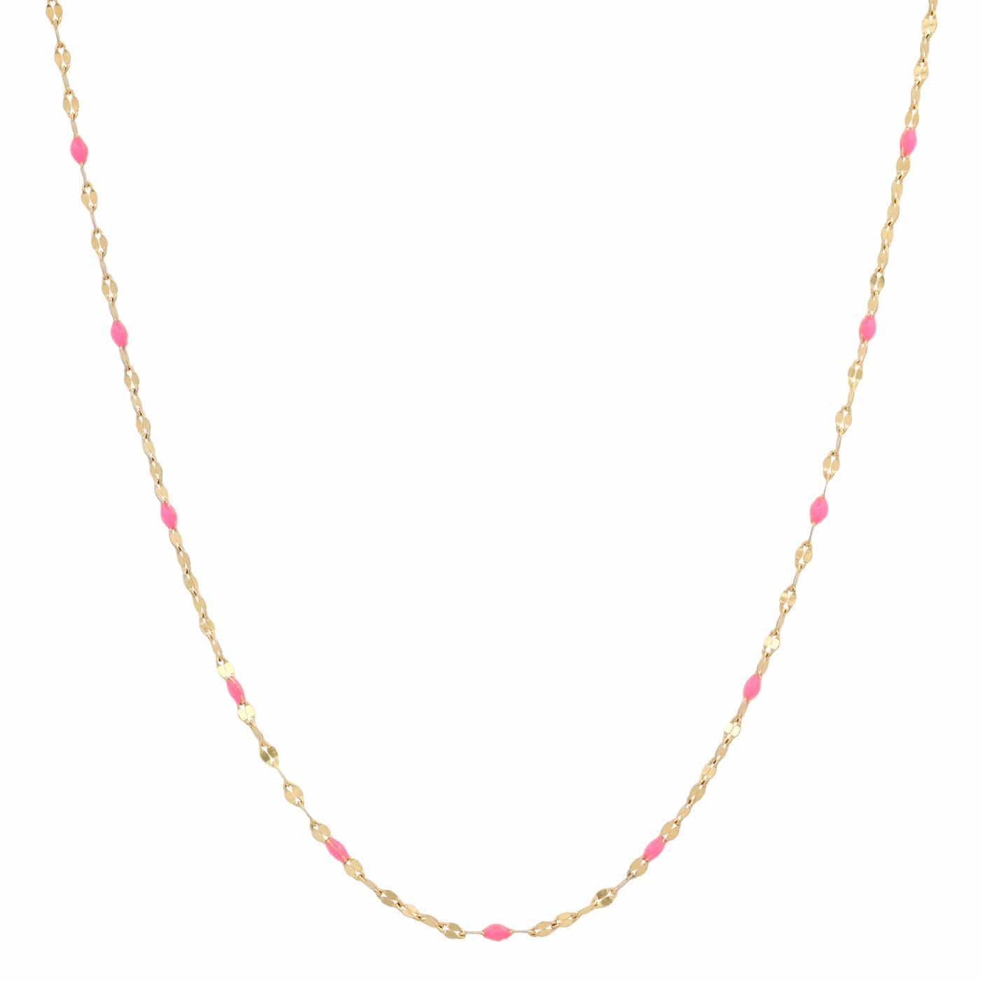 Gold vermeil chain necklace with pink enamel stations