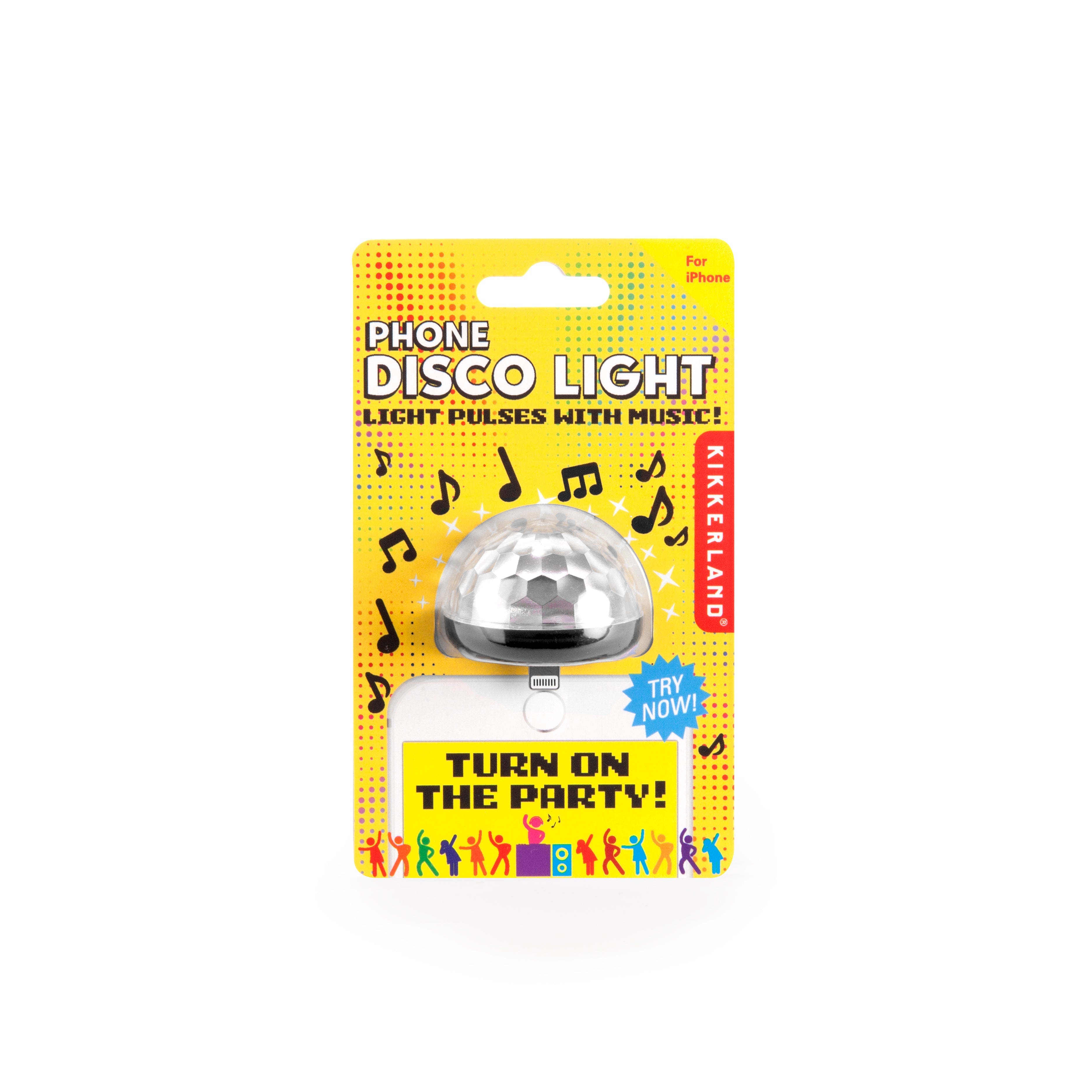 Phone disco light in retail package, silver dome with music-reactive party lighting