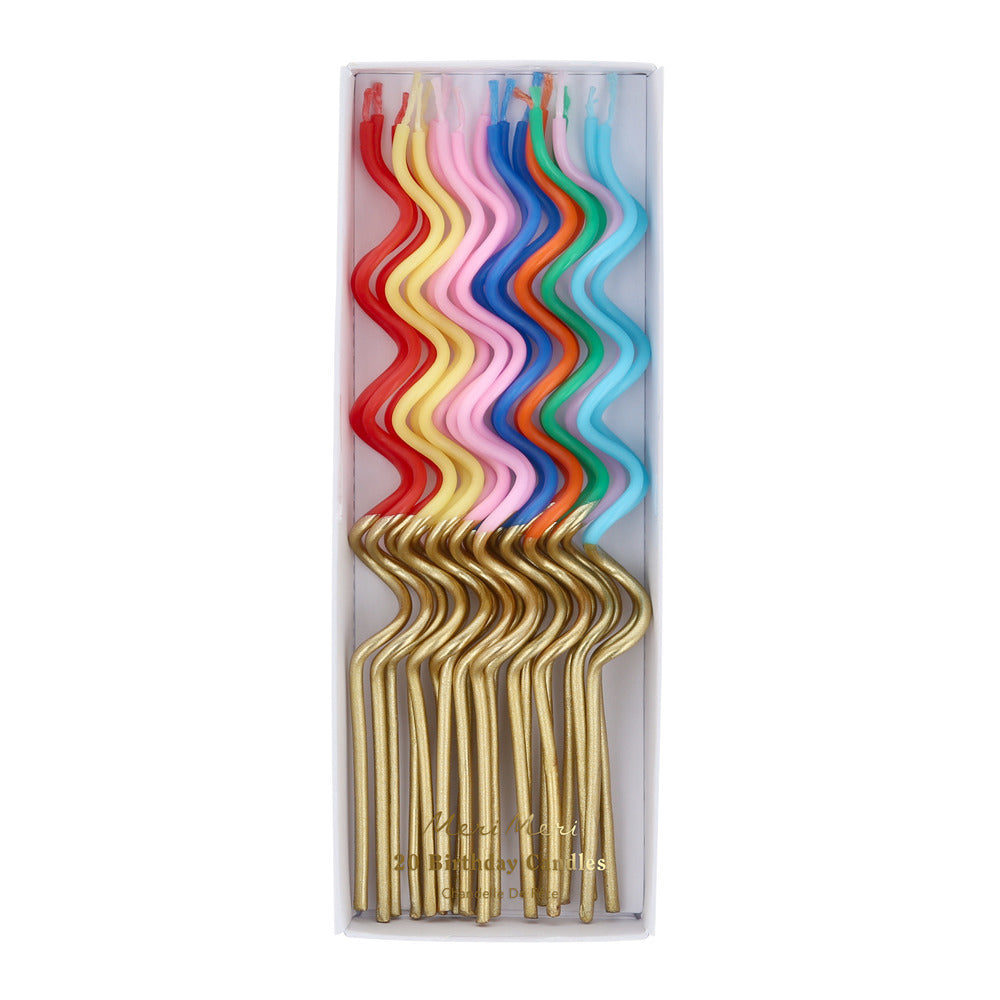 Multi-color swirly candles with gold dipped ends in box