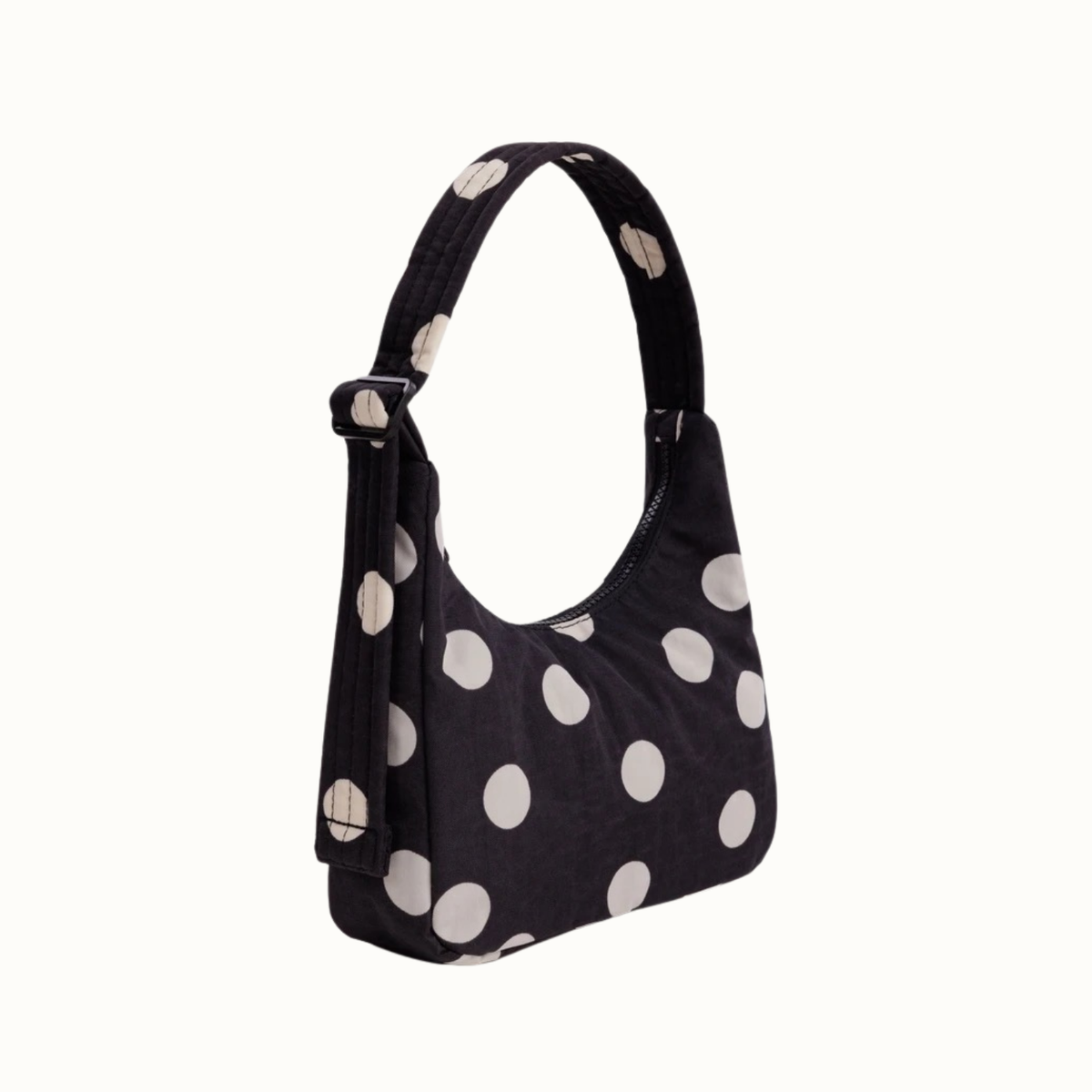 Mini Nylon Shoulder Bag - Black and Cream Polka Dot