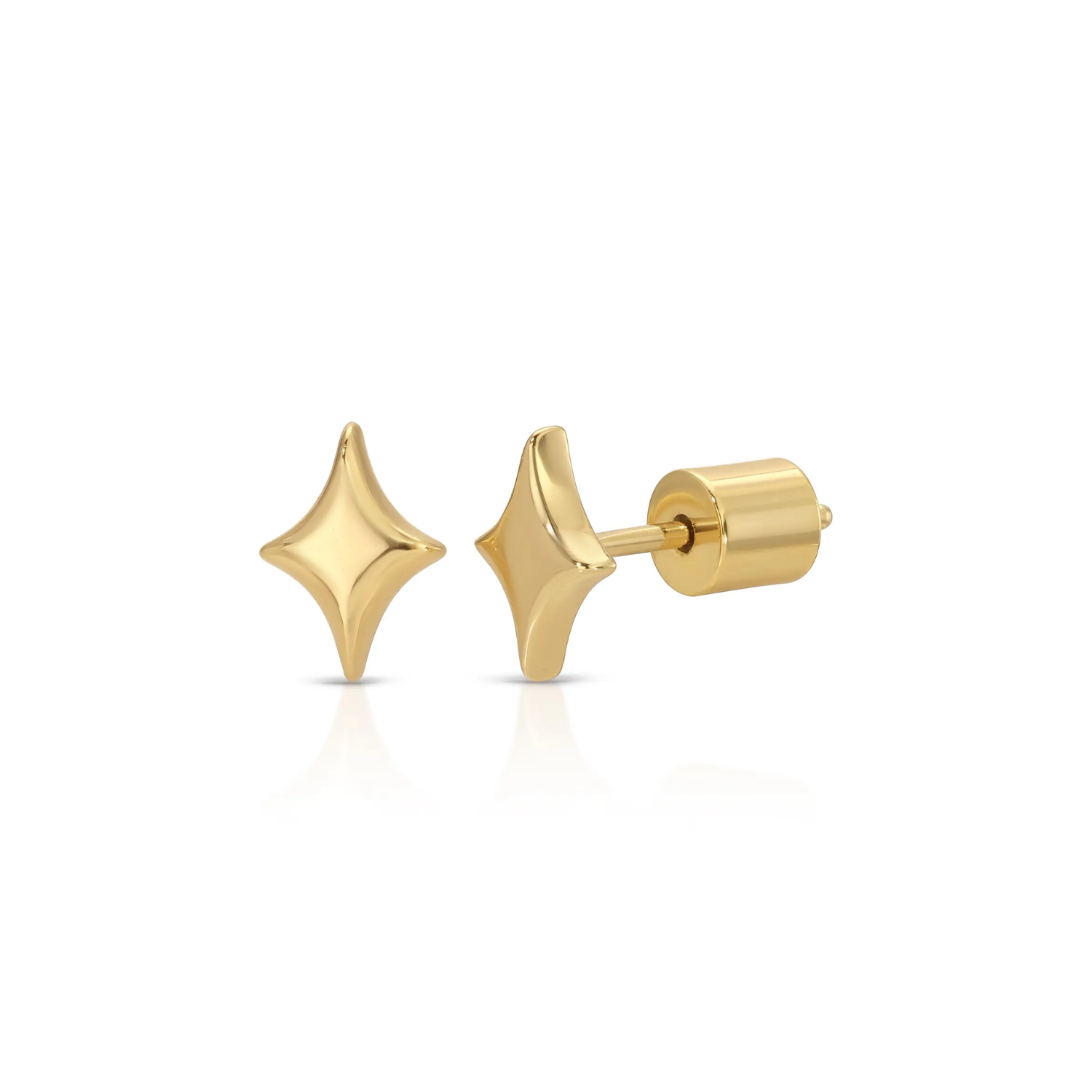 Gold-tone puffy star stud earrings with cylindrical post backs