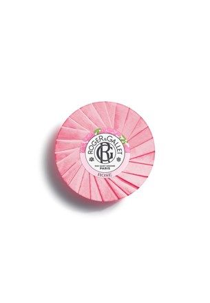 Round pink rose soap bar with ROGER & GALLET label