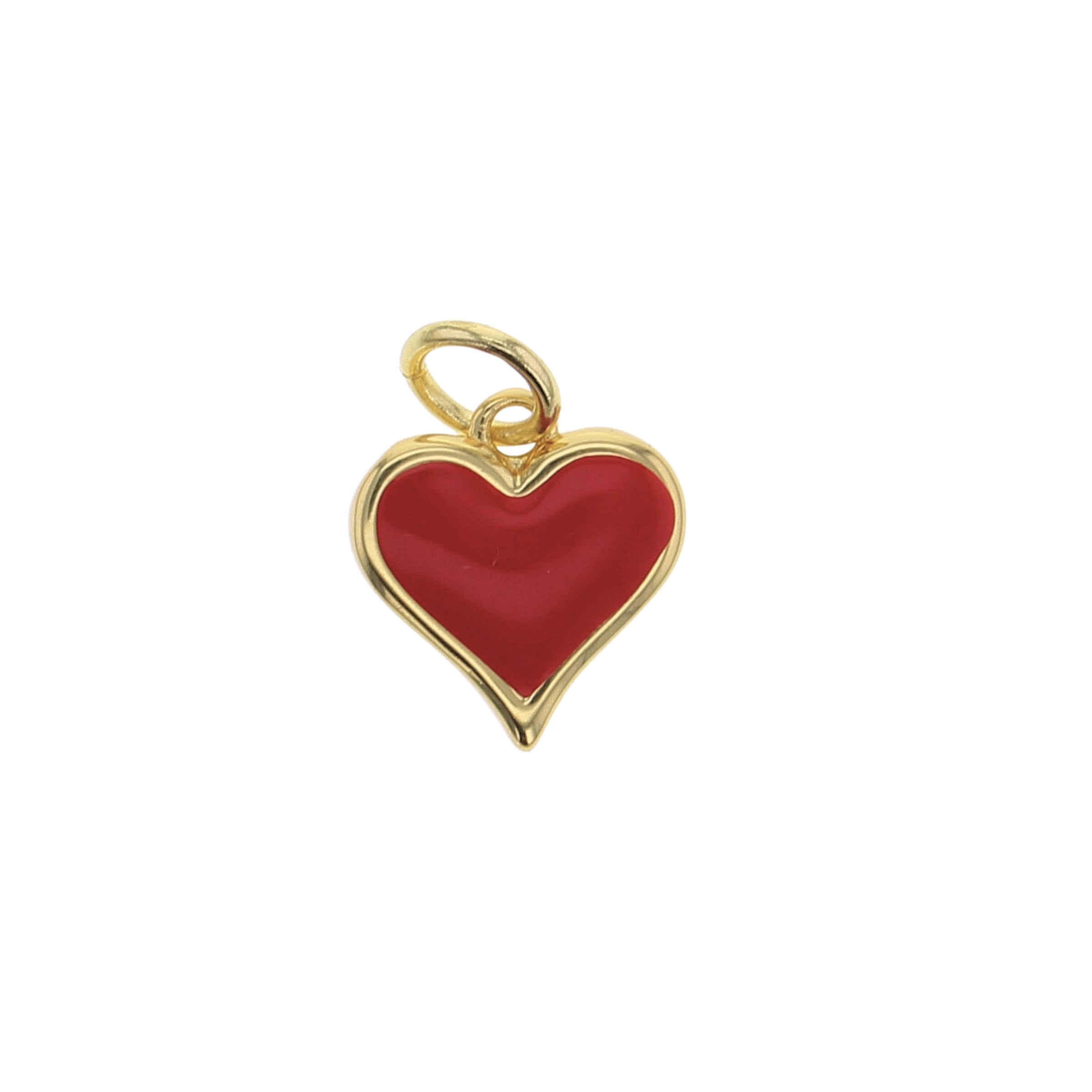 Gold-framed red heart pendant charm with top loop for attaching