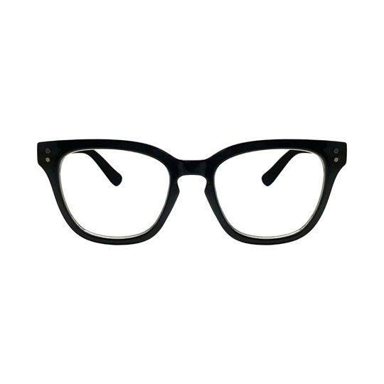 Dani black plastic eyeglass frames with clear lenses