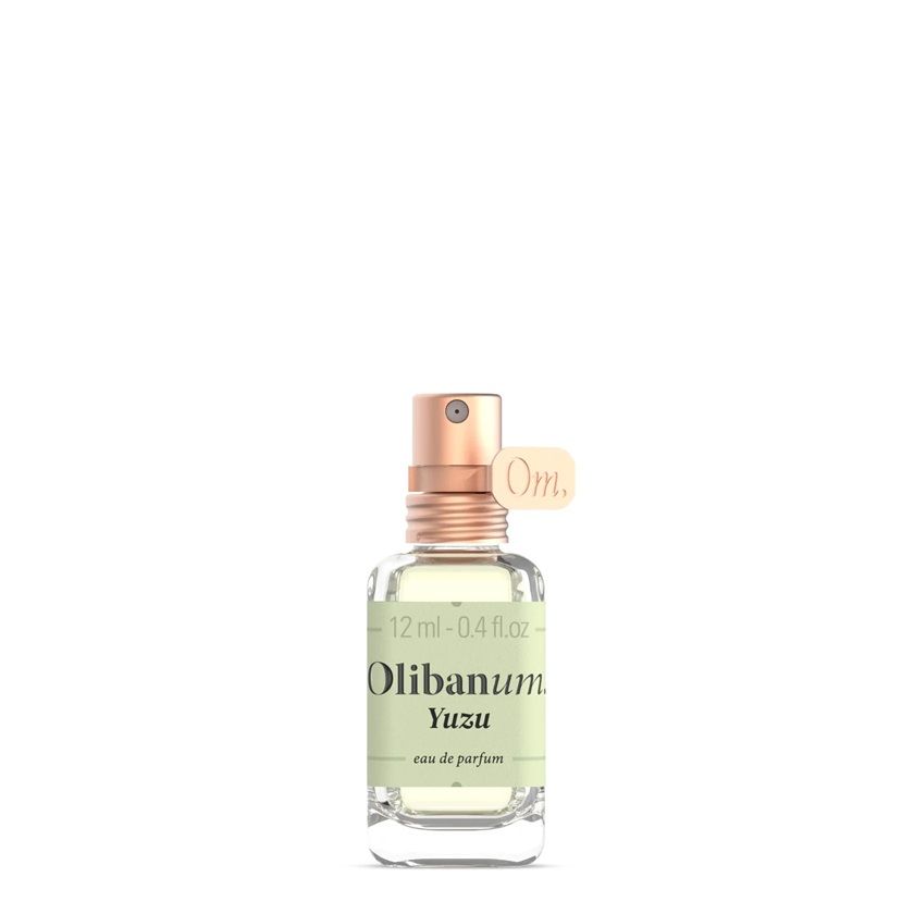 Olibanum Yuzu eau de parfum bottle with rose-gold spray cap, 0.4 fl oz