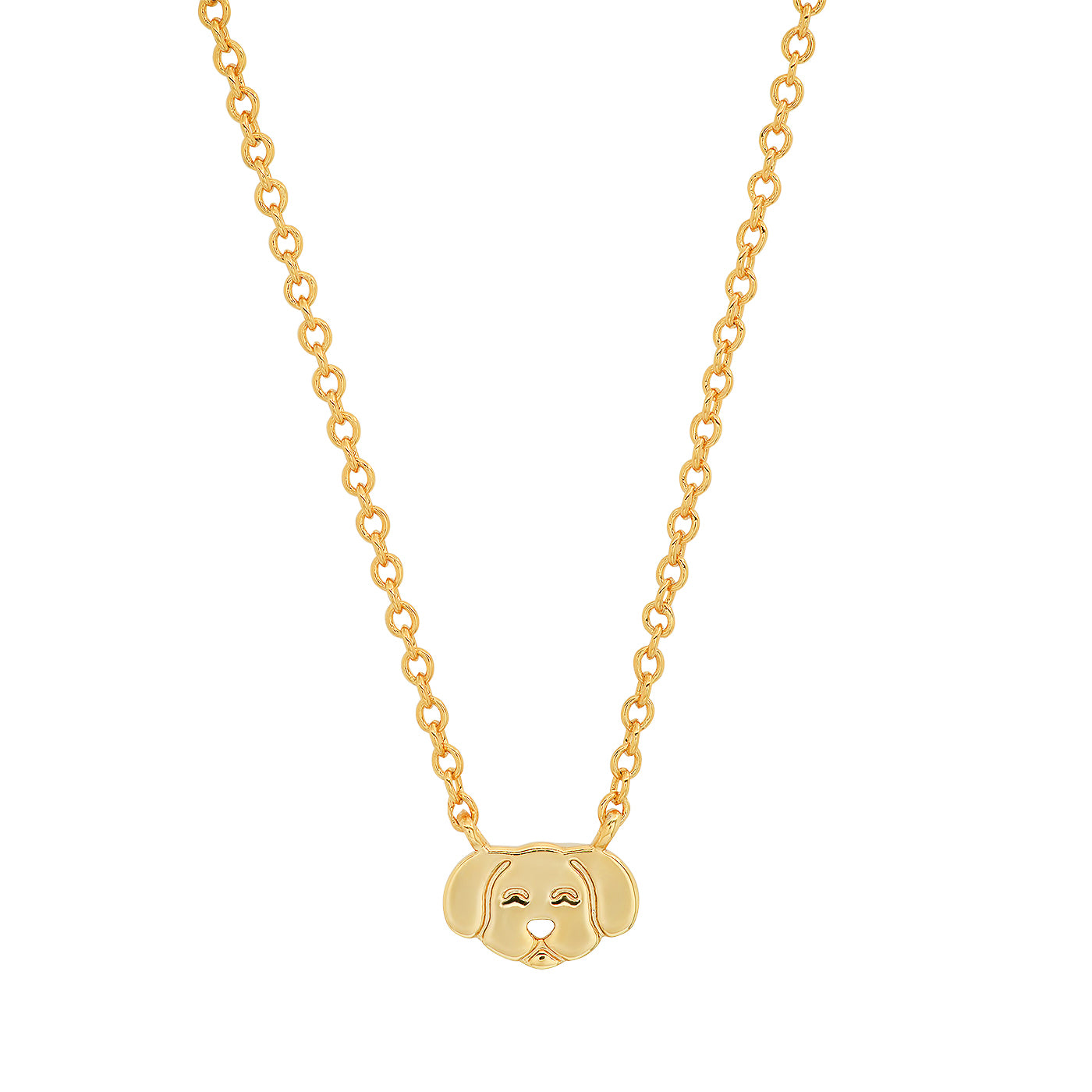 Gold-tone dog face pendant necklace with linked chain and round clasp links