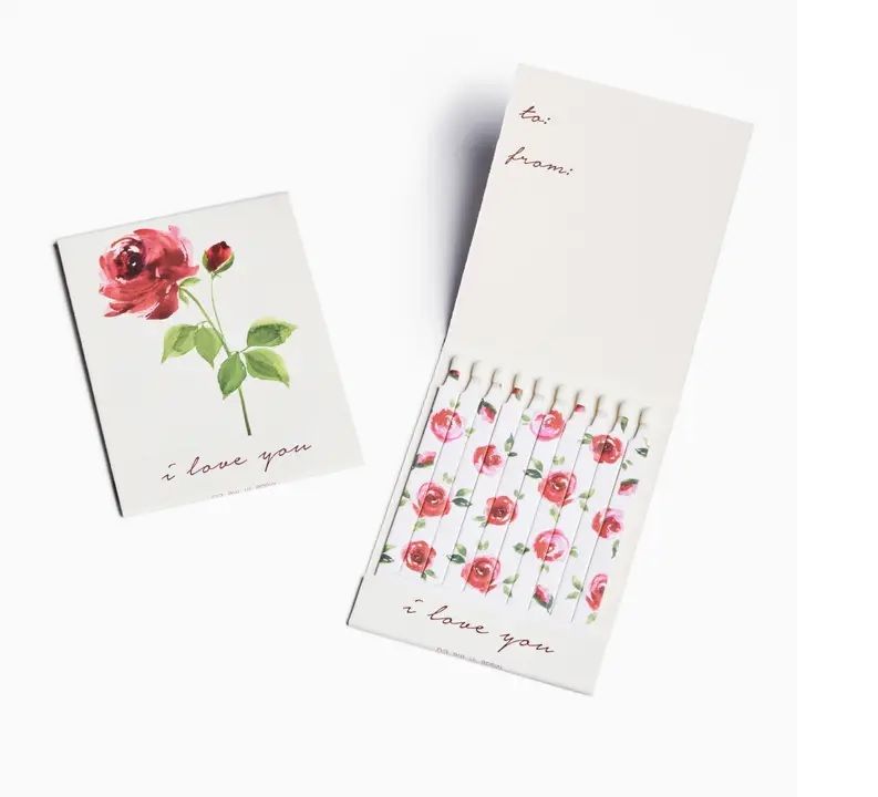 Rose Valentine match cards with red rose artwork on white cards