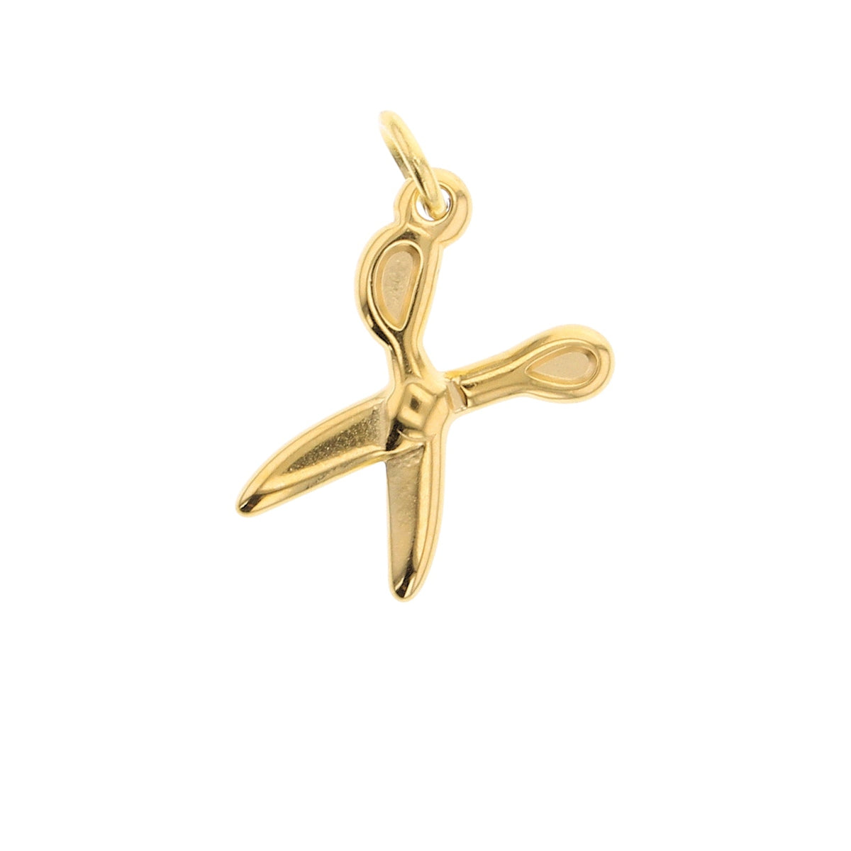 Gold-tone scissors charm pendant with round top loop for chain, detailed blades