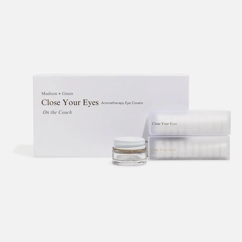Aromatherapy eye cover set in box with glass jar and sealed lid
