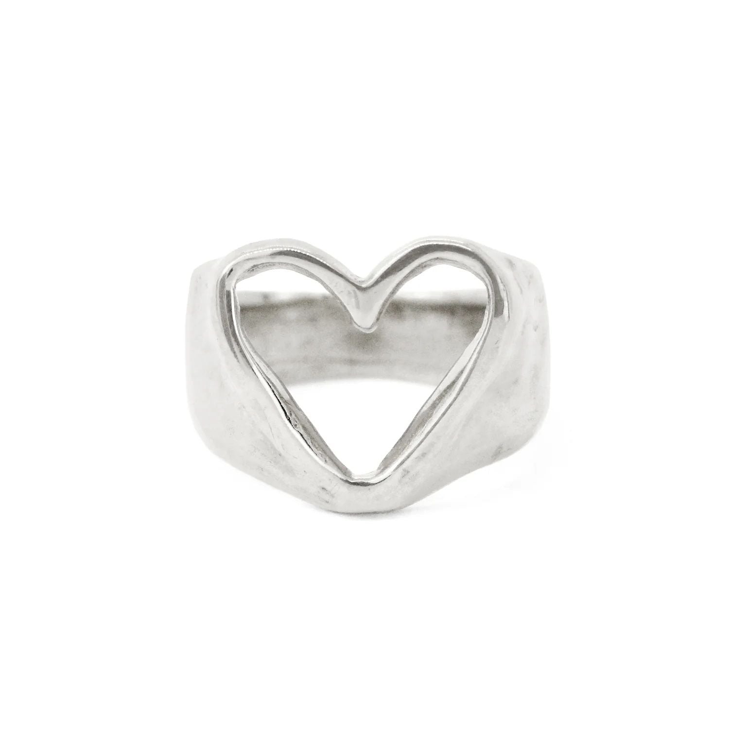 Silver open-heart ring, size 6, polished metal band with raised heart cutout