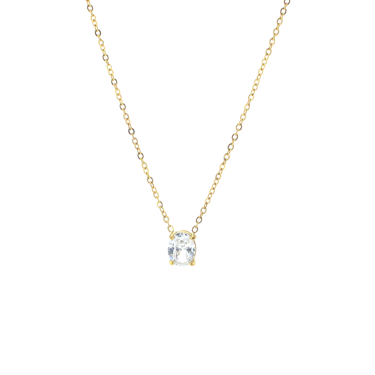 Two-strand gold-tone necklace with square blue crystal centerpiece