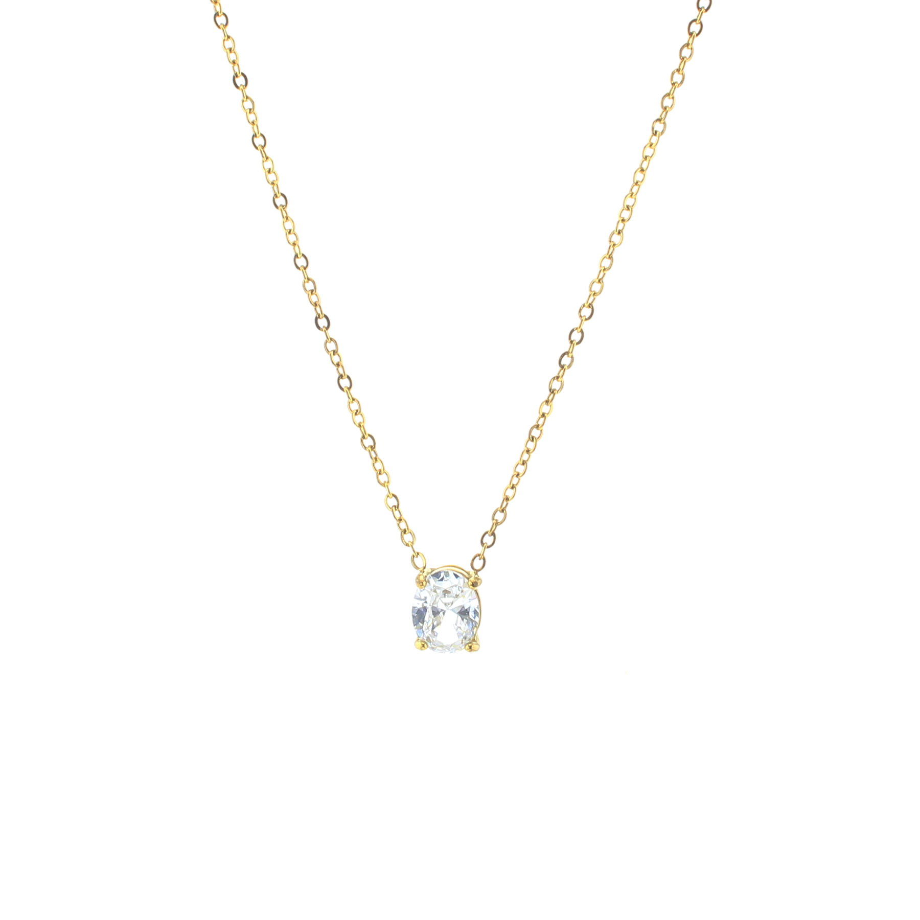 Two-strand gold-tone necklace with square blue crystal centerpiece