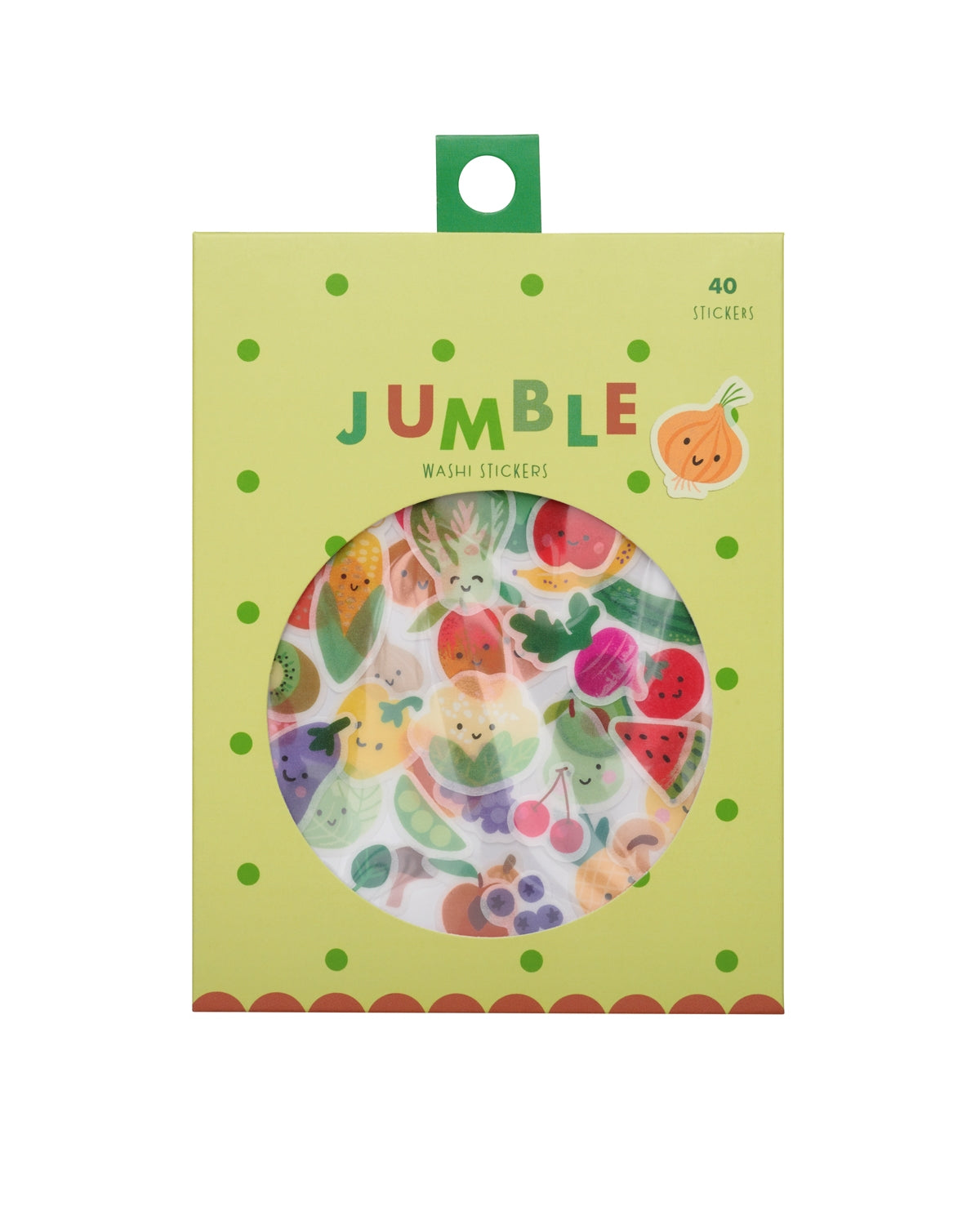 Jumble washi stickers pack with circular window, assorted fruit and veggie designs