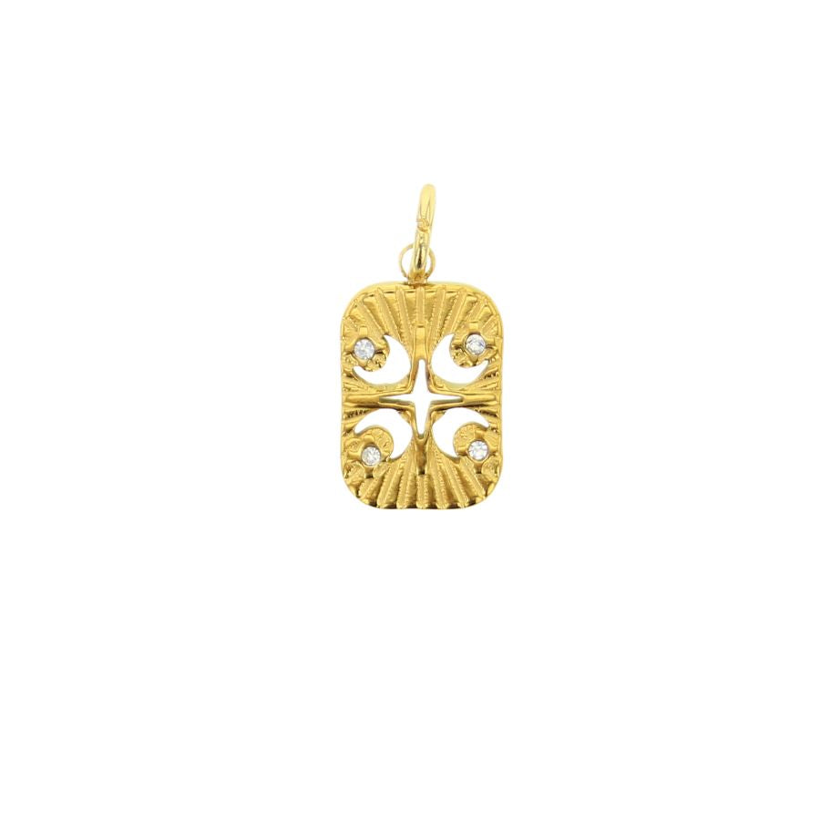 Gold moon and star charm pendant with small crystal stones, gold-tone