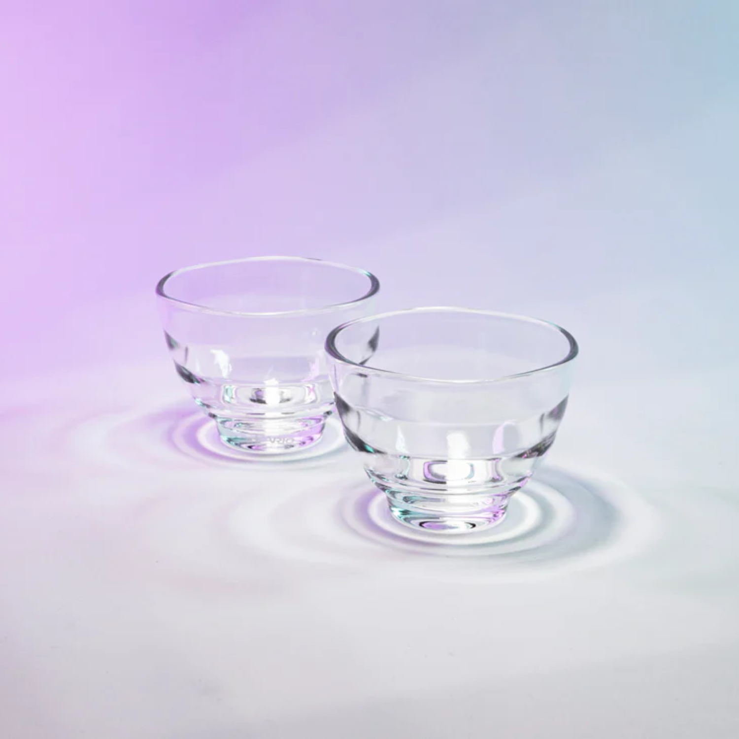 Yunomi tea cup pair, set of two clear glass cups with fluted, rounded bases