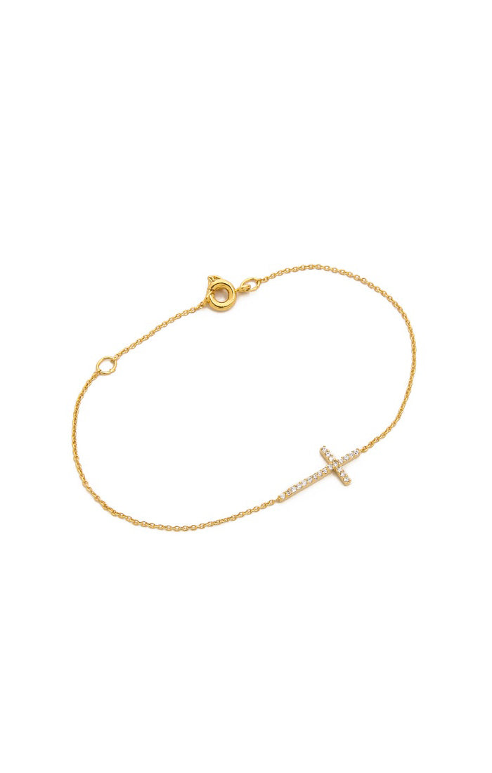 Gold-tone chain bracelet with CZ cross charm