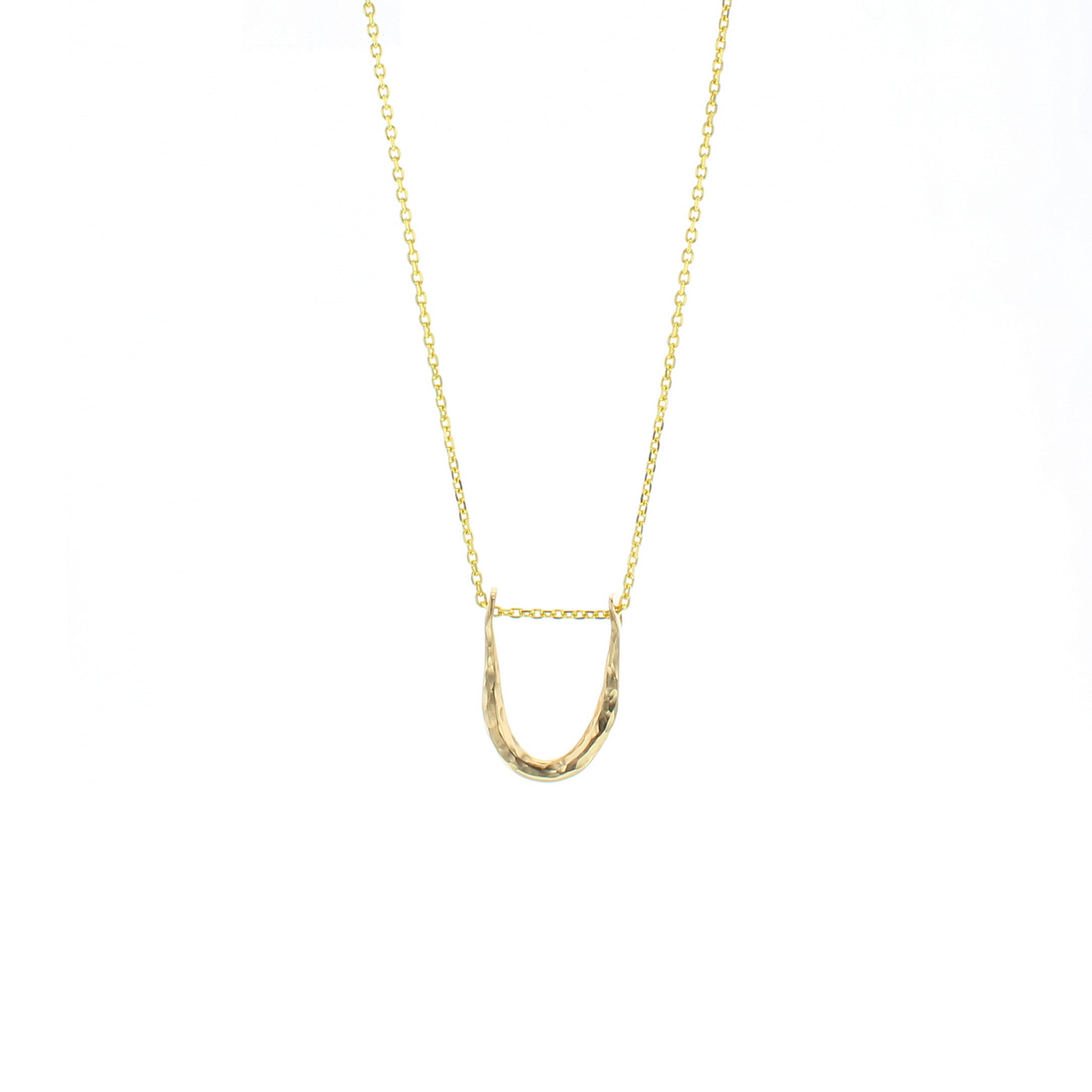 Gold chain necklace with U-shaped open hoop pendant