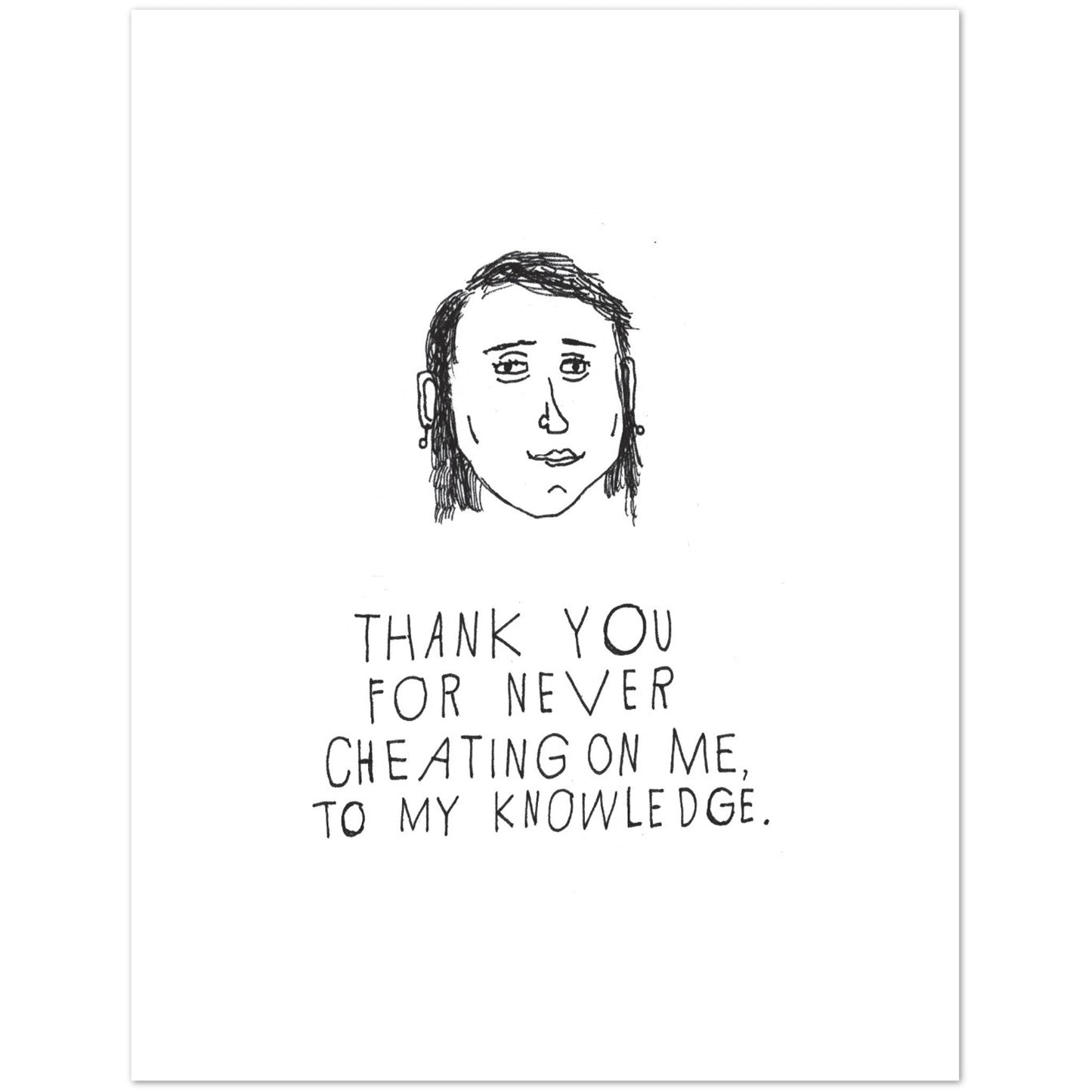 Graphic wall art with line-drawn face and thank-you quote in black text
