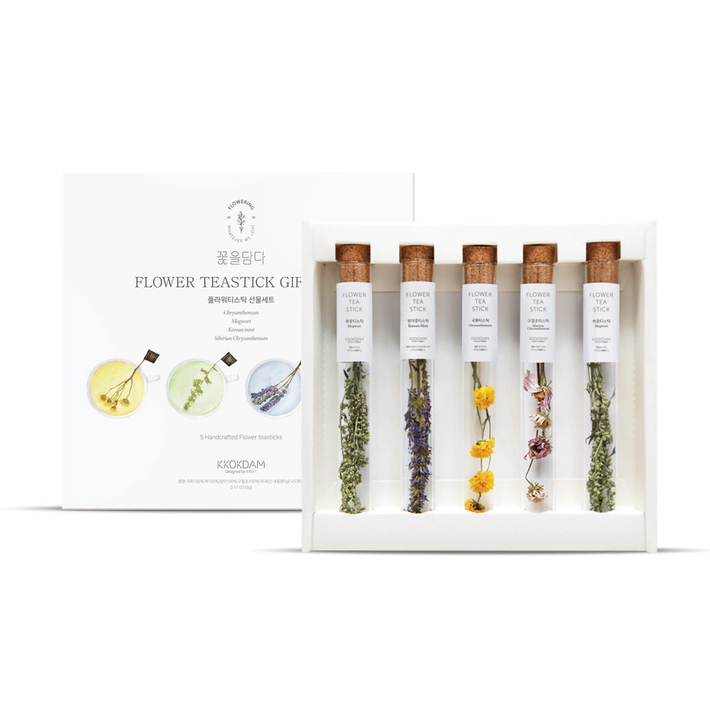 Flower tea stick gift set with display box and assorted dried-flower vials