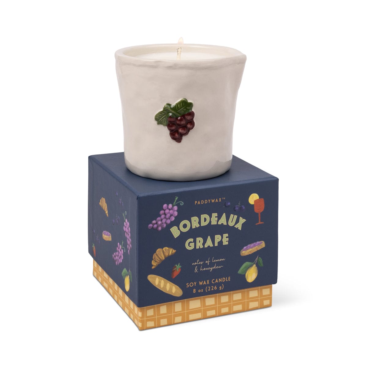 Bistro 8 oz bordeaux grape soy candle in cream jar with grape graphic