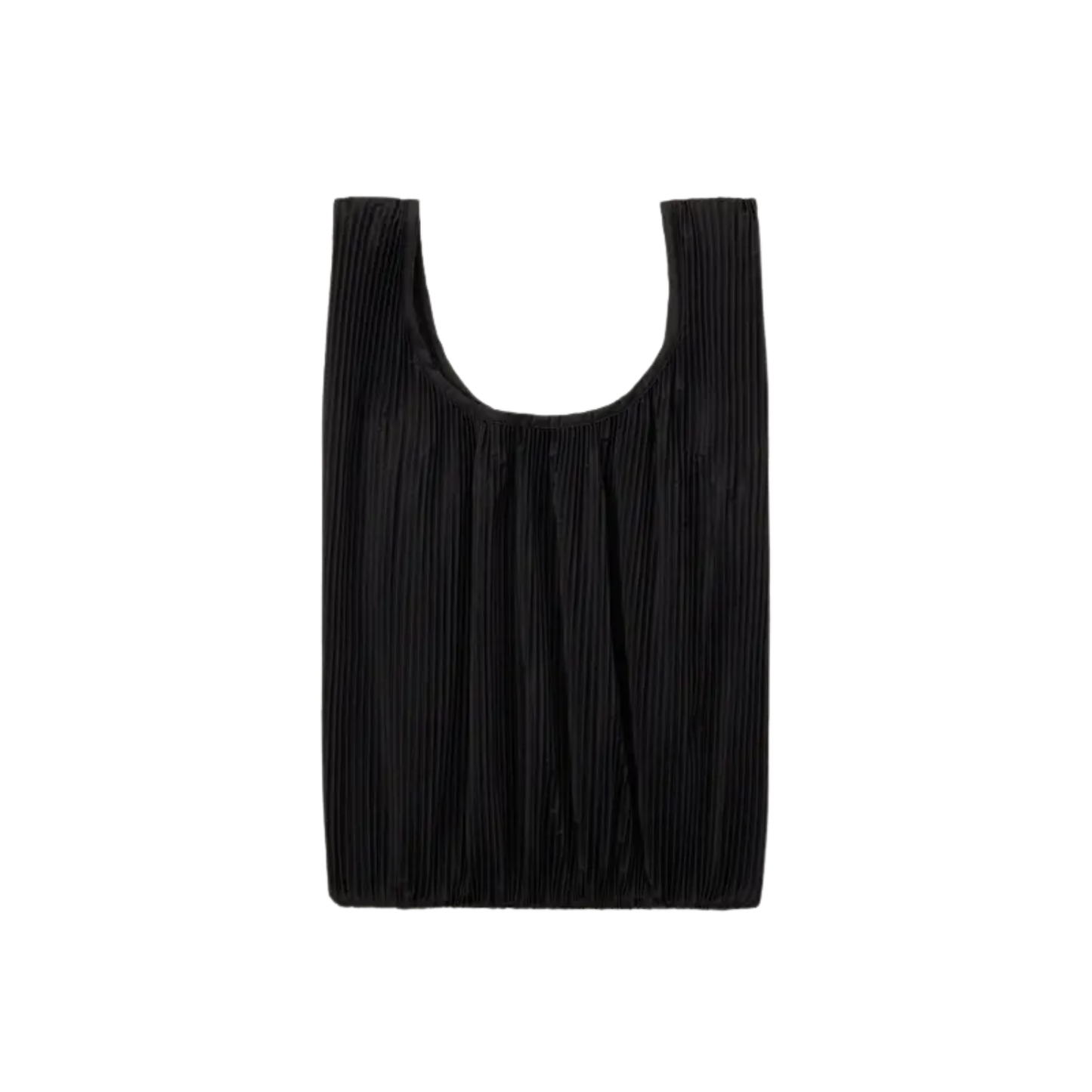 Pleated Baggu tote in black with vertical ribbed texture and wide U-shaped opening