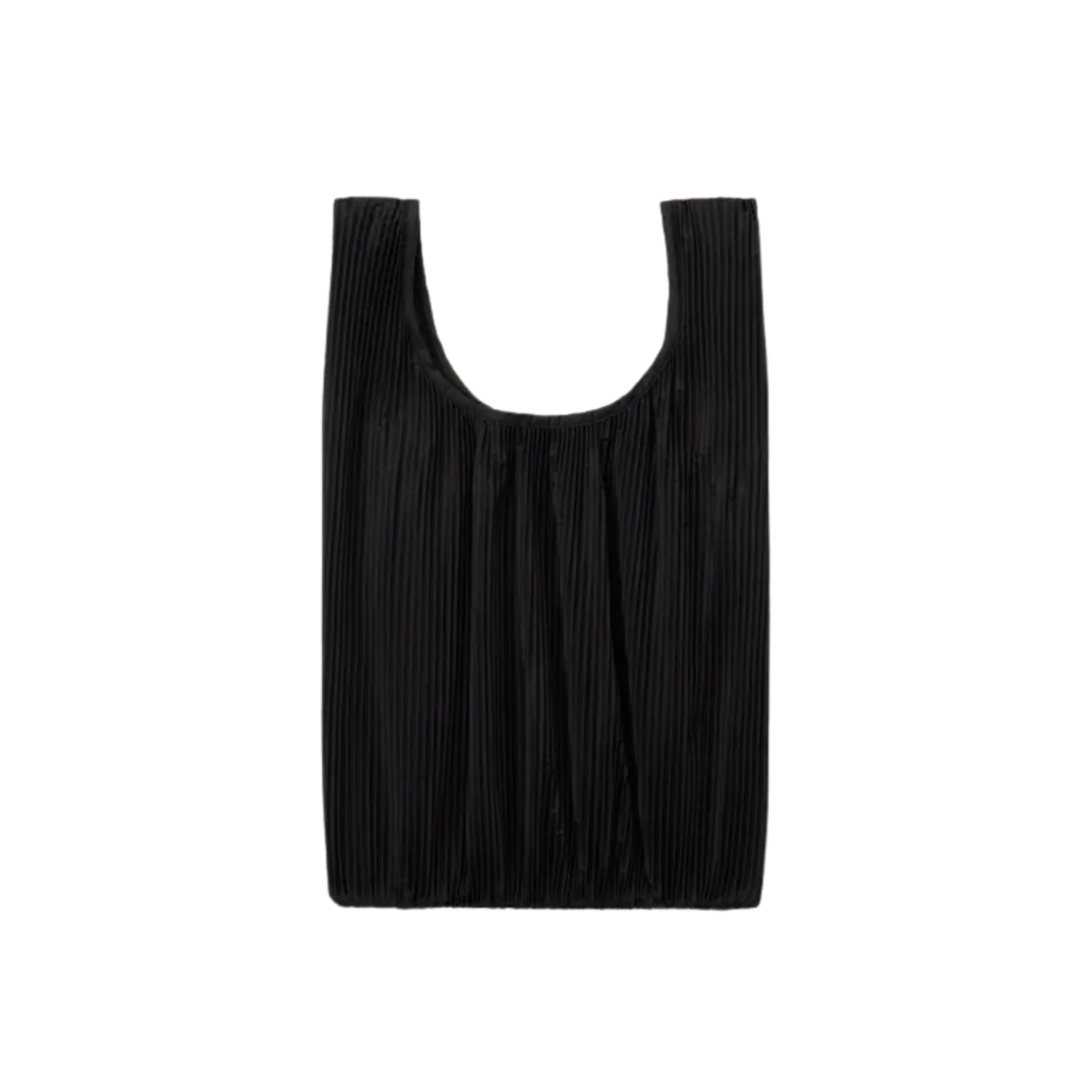 Pleated Baggu tote in black with vertical ribbed texture and wide U-shaped opening