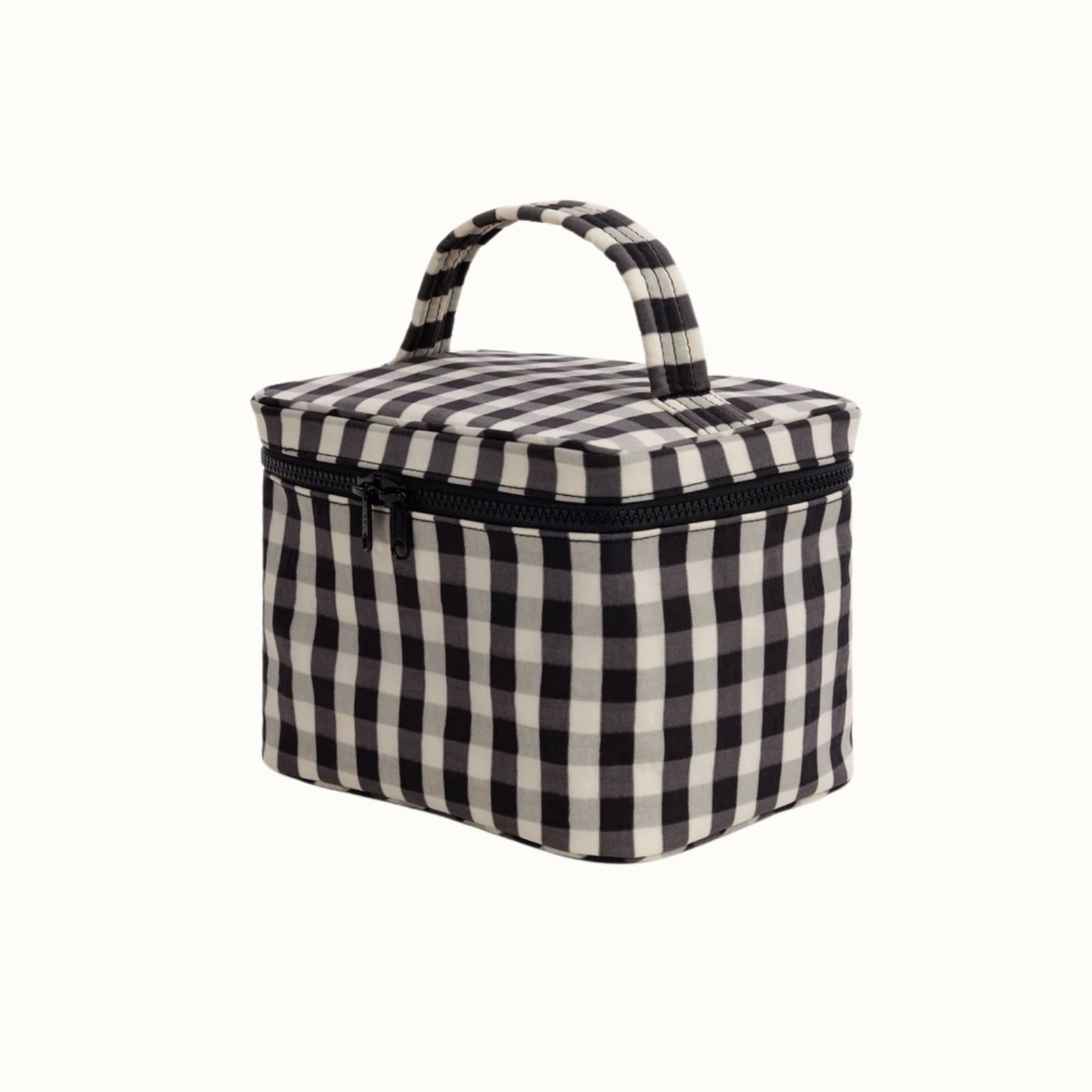 Large Cosmetic Case - Black and Cream Gingham