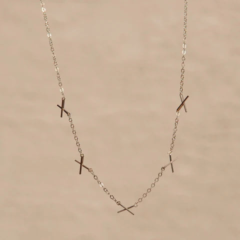 Silver-tone chain necklace with small cross bar pendants