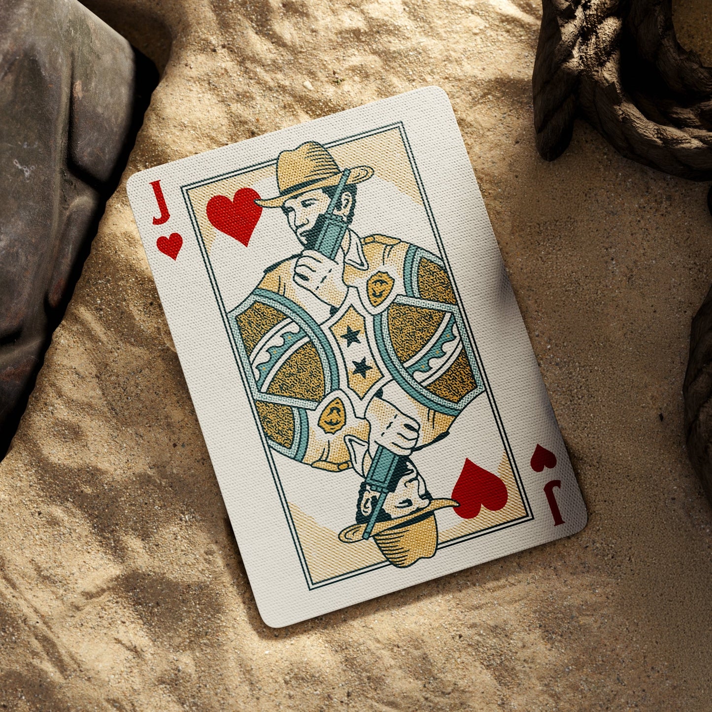 Playing card showing Jack of hearts with a soldier-style character illustration