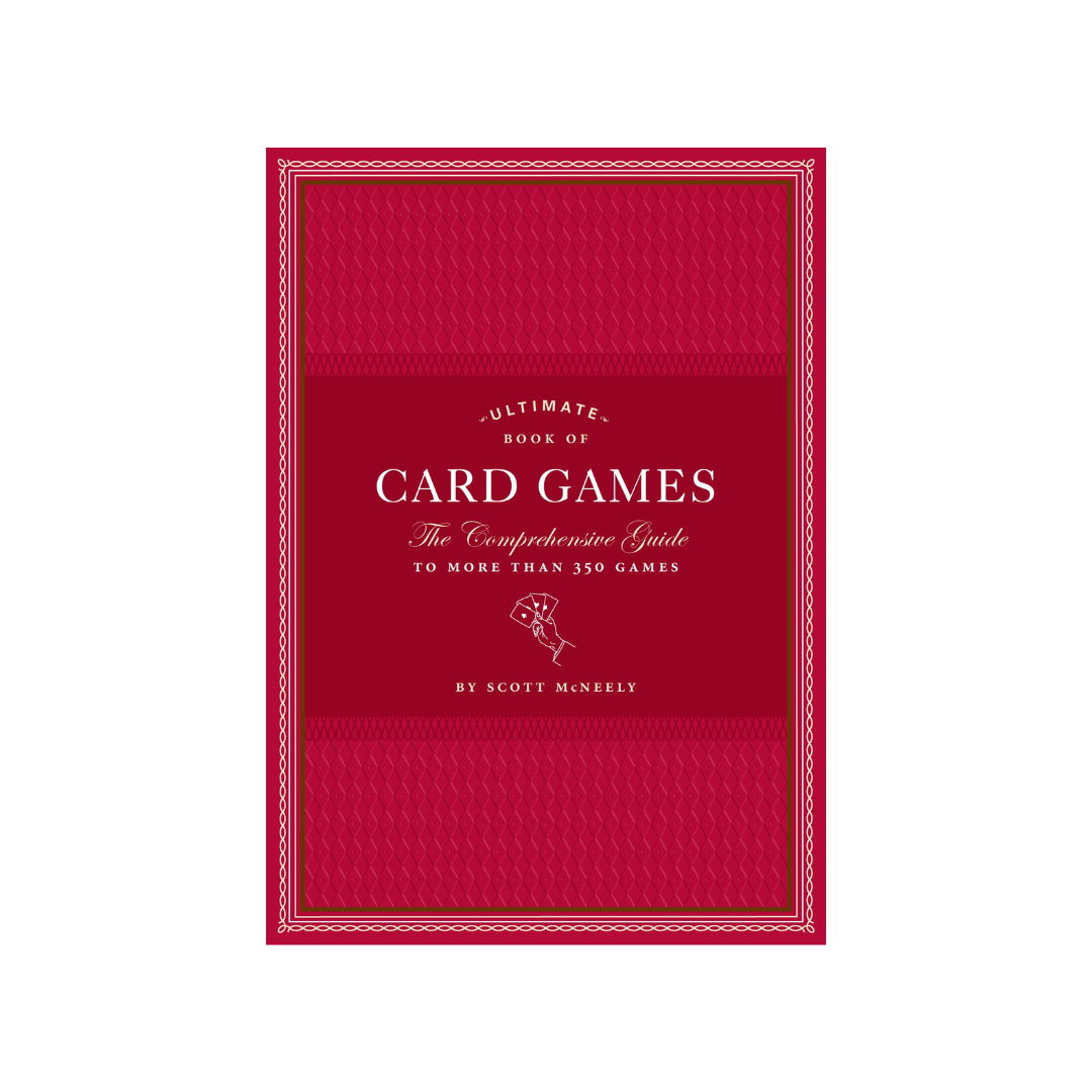 Red card games book cover with title text and decorative frame
