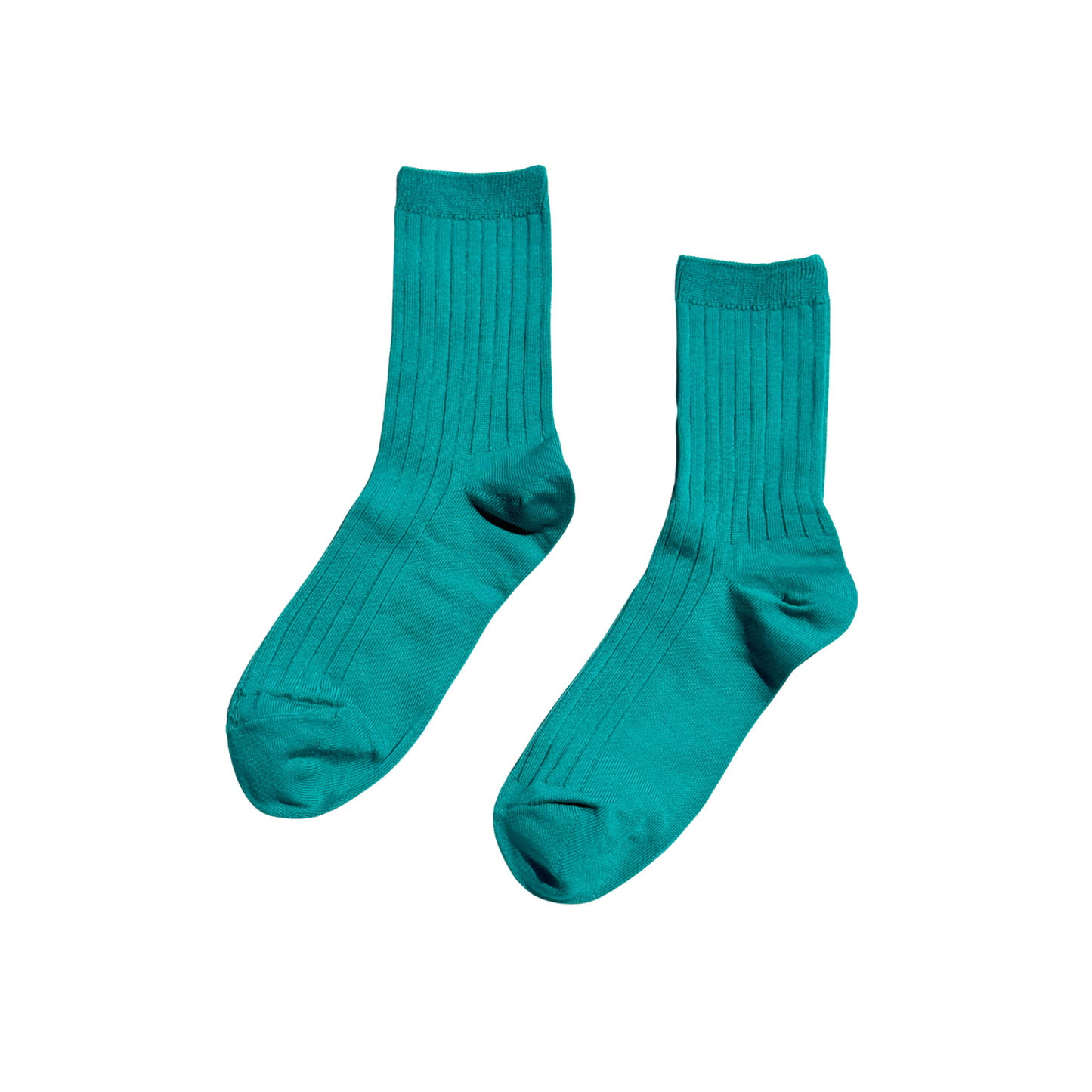 Mercerized ribbed cotton crew socks in turquoise