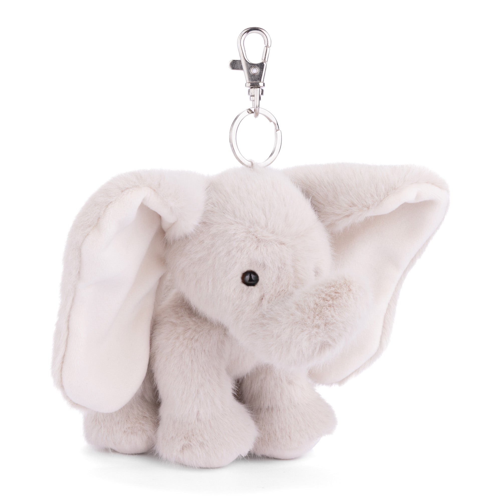 Elephant plush bag charm keyring, light gray with floppy ears