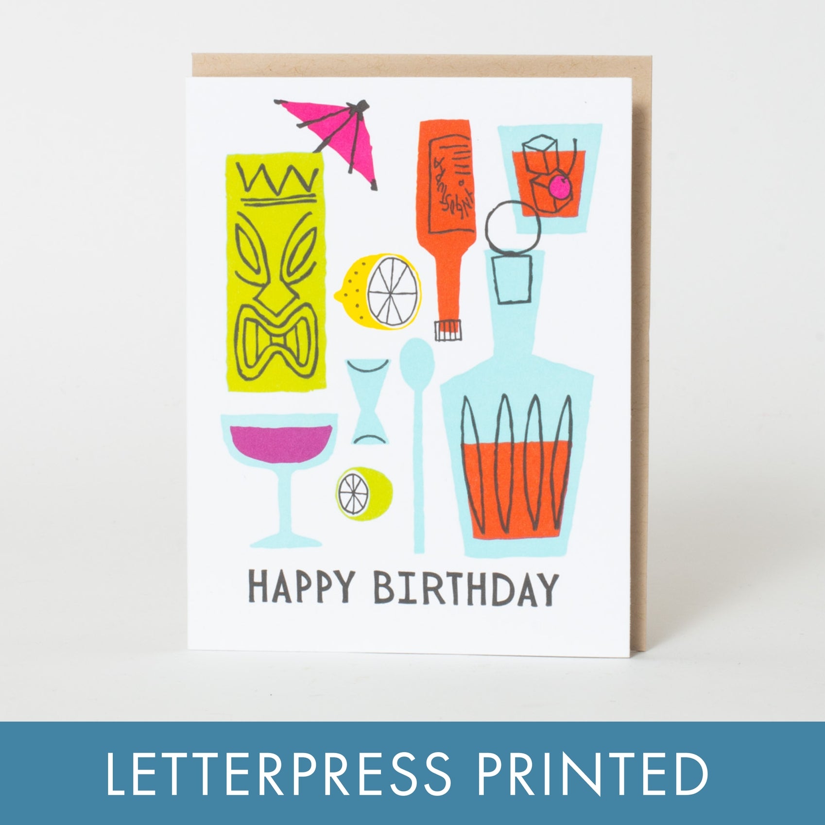 Tiki Drinks Birthday Letterpress Card