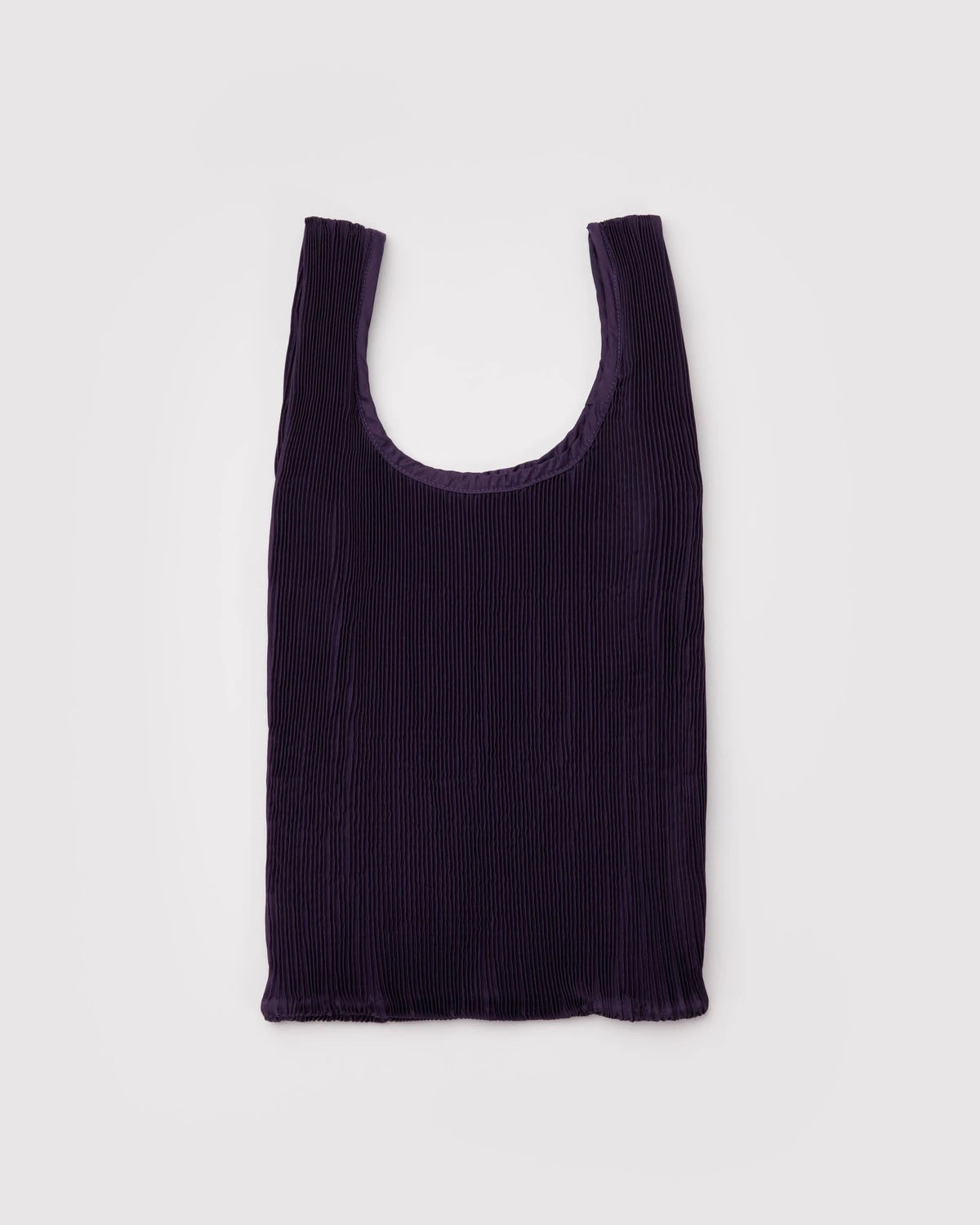 Pleated Baggu tote in dark purple with vertical pleats and wide U-shaped opening