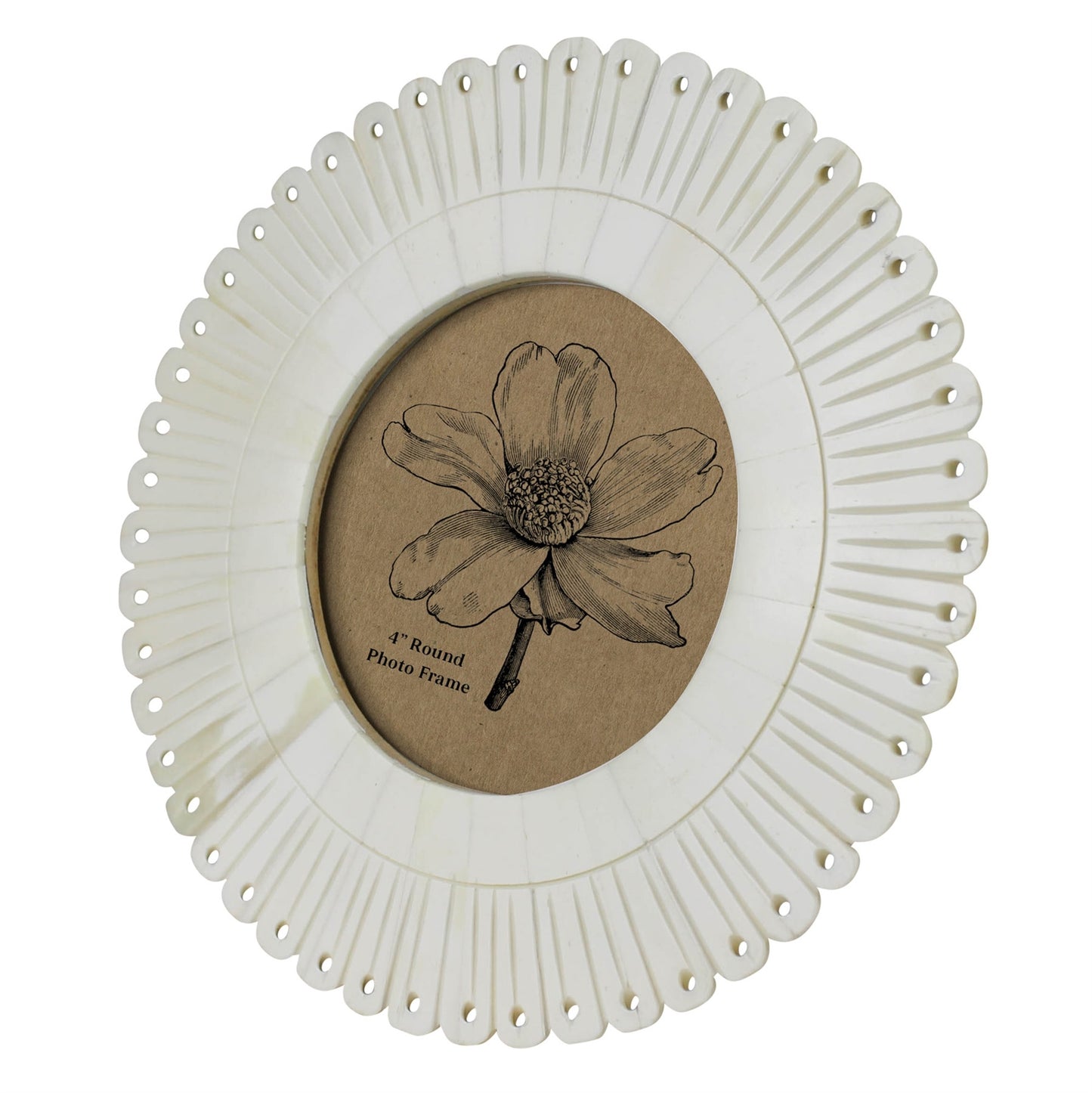 Scalloped Round Frame- Bone 4"