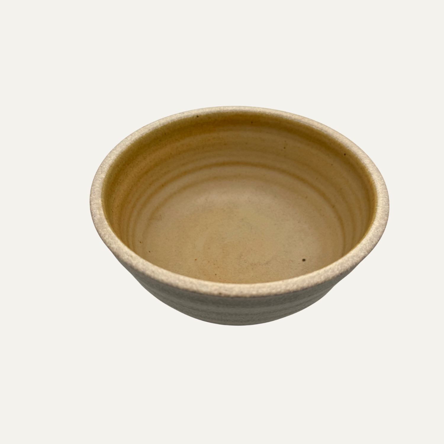 Small matte glazed bowl, goldenrod glaze interior with speckled rim finish