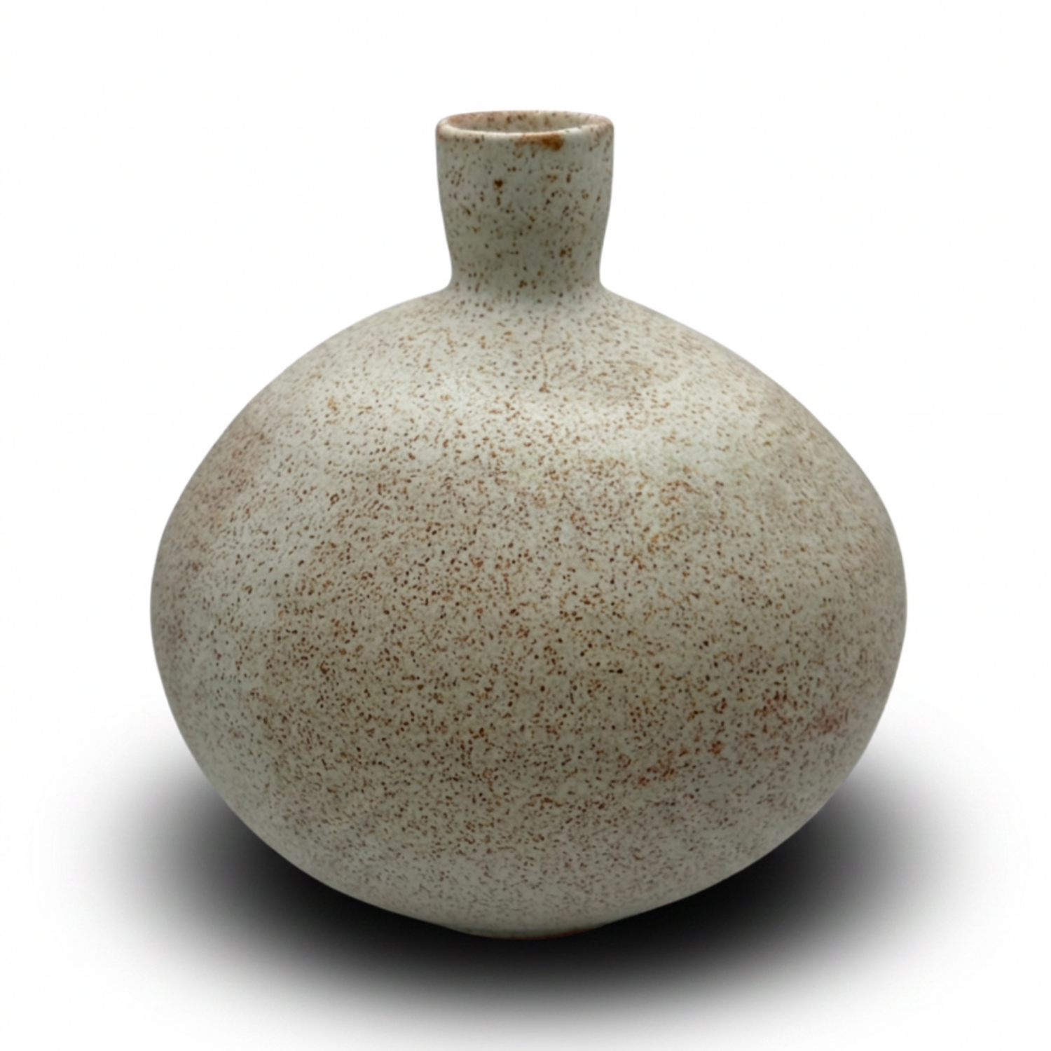 Matte ivory speckled ceramic vase pot with short neck and rounded body